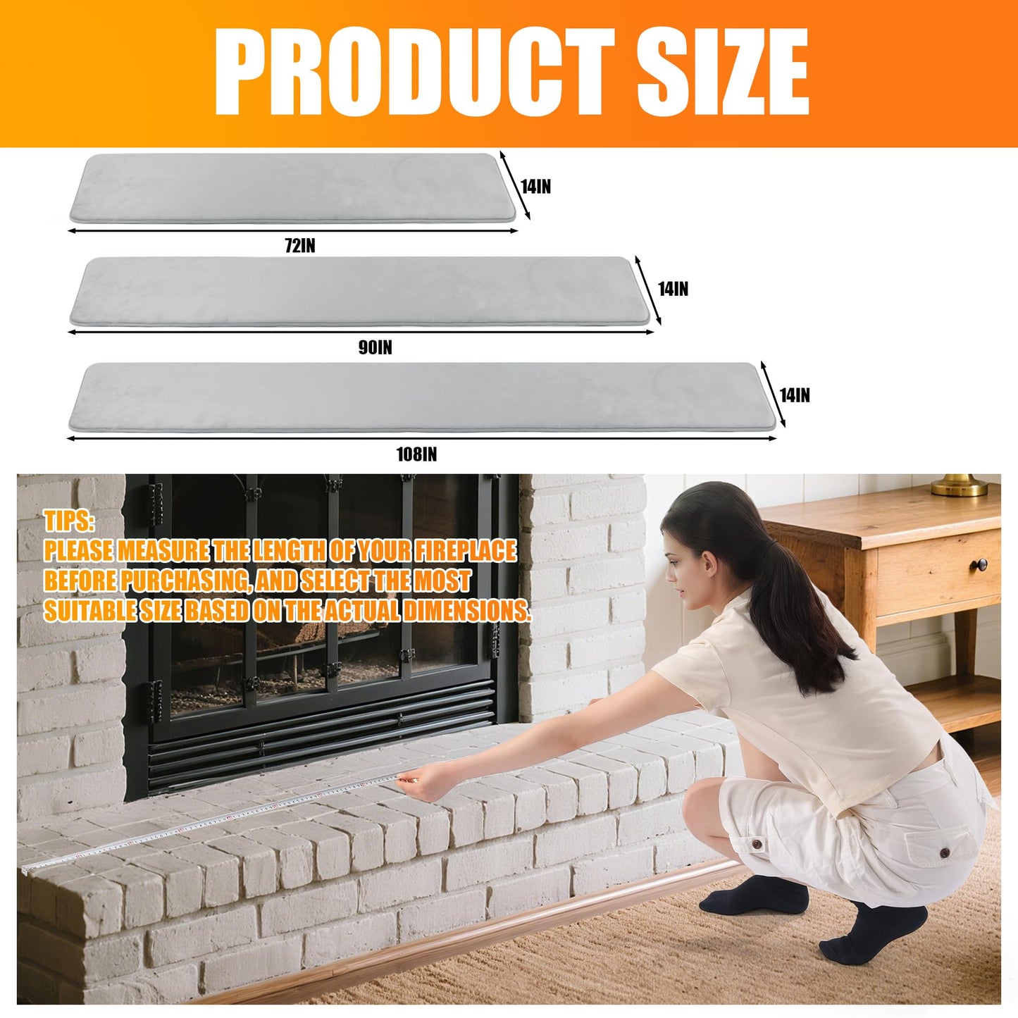 BALAPET Thick Memory Foam Fireplace Baby Proofing, 72x14 in Soft Fireplace Cover Hearth Cushion Baby Proof, Velvet Protectors for Children Proofing, Edge Protector(Gray,14x72in)