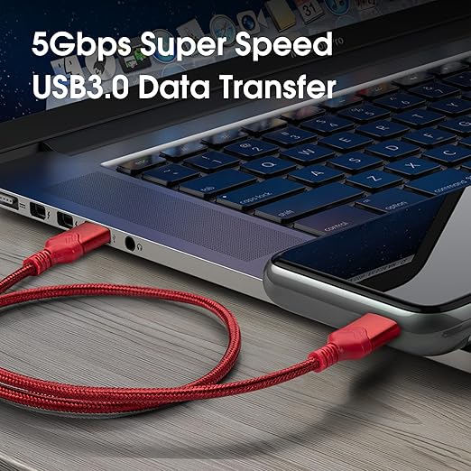 ROFICORD USB 3.0 Male to Male Cable, USB A to USB A High Speed Data Cord Compatible with Hard Disk Drive/Laptop Cooler/Set-top Box/DVD Player/TV/Camera and More (2 FT, Red)