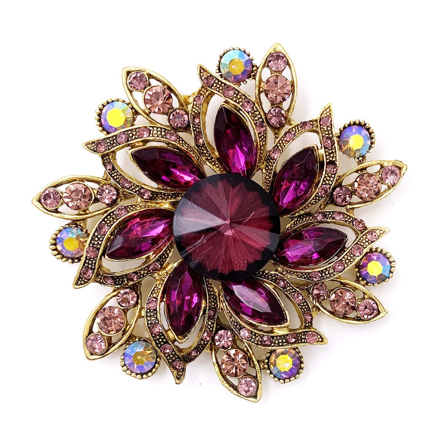 LAXPICOL Vintage Women's Purple Austrian Crystal Elegant Flower Brooch Wedding Broach Pin