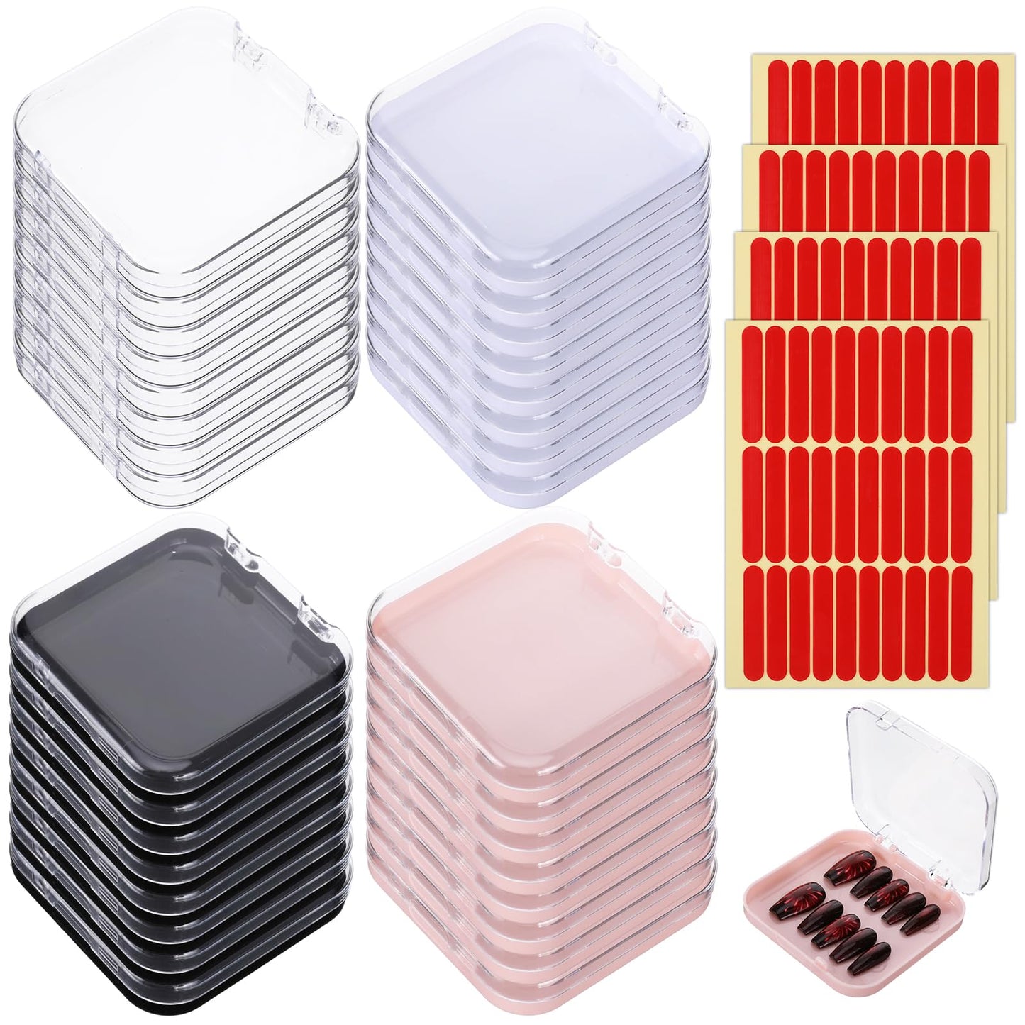 32 Pack Press on Nail Packaging Box with 120 Pcs Adhesive Double Sided Tape, Acrylic Nail Packaging for Press Ons Nails Organizers and Storage for Fake Nails Storage Display Art Business Salon