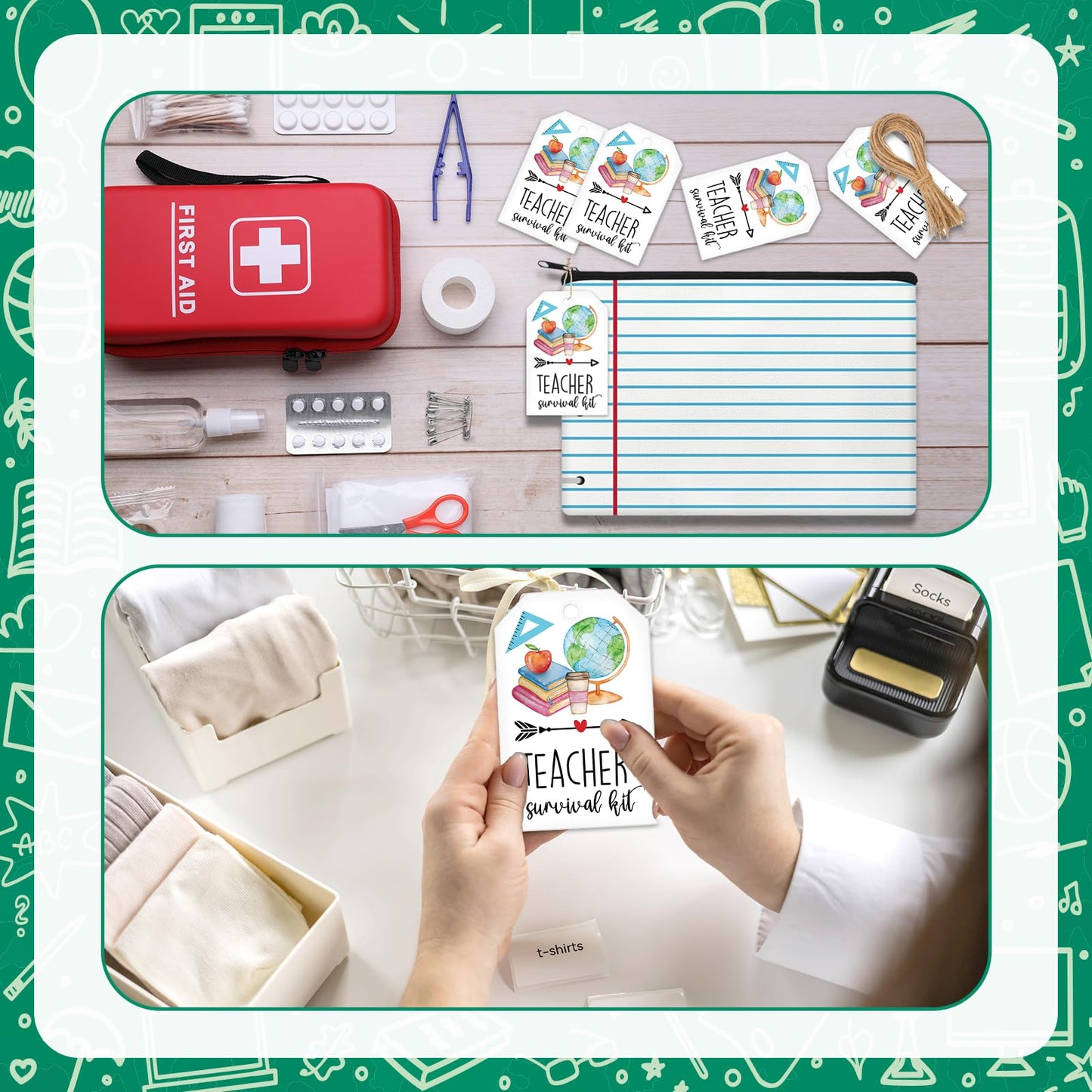 30 Set Teacher Survival Kit Supplies Includ Makeup Bag Card and Hemp Rope Appreciation Gifts for Teachers' Day Valentine's Day Back to School and First Day of School
