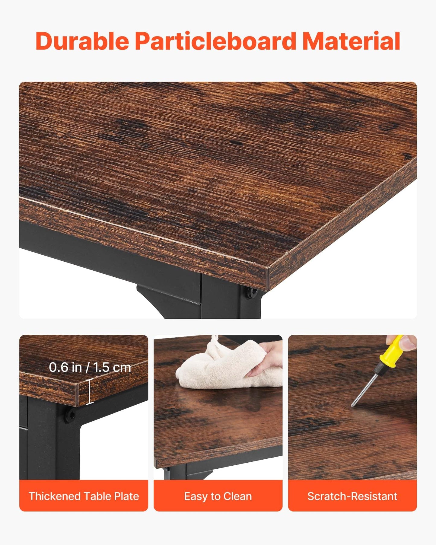 VEVOR Computer Desk, 63 Inch Office Gaming Desk for Home Office, Writing Study Work Modern Simple Table with Metal Frame for Large Legroom, Rustic Brown and Black