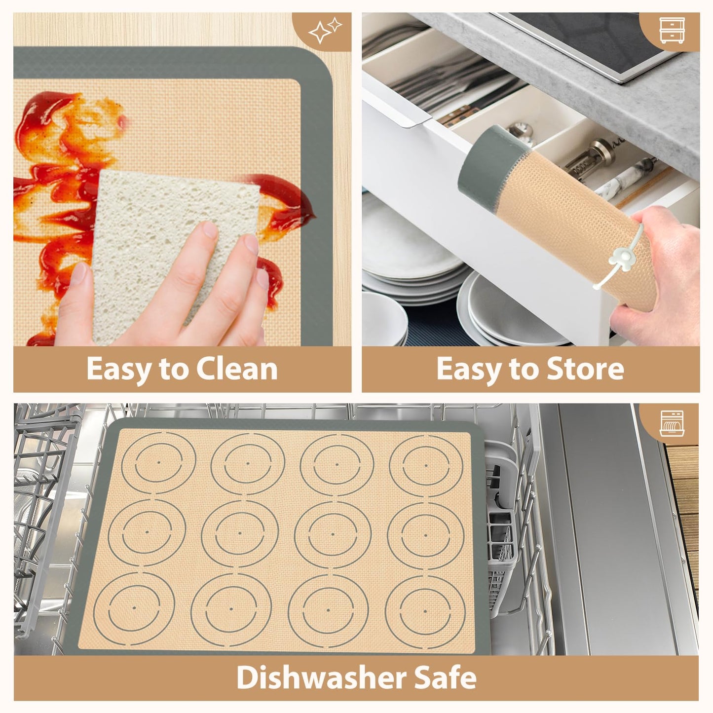 Silicone Baking Mat Set of 6, Silicone Mats for Baking, Baking Sheets Non Stick for Macaron, Cookie, Pizza, Bread and Pastry, Baking Supplies for Oven, Food Grade Reusable