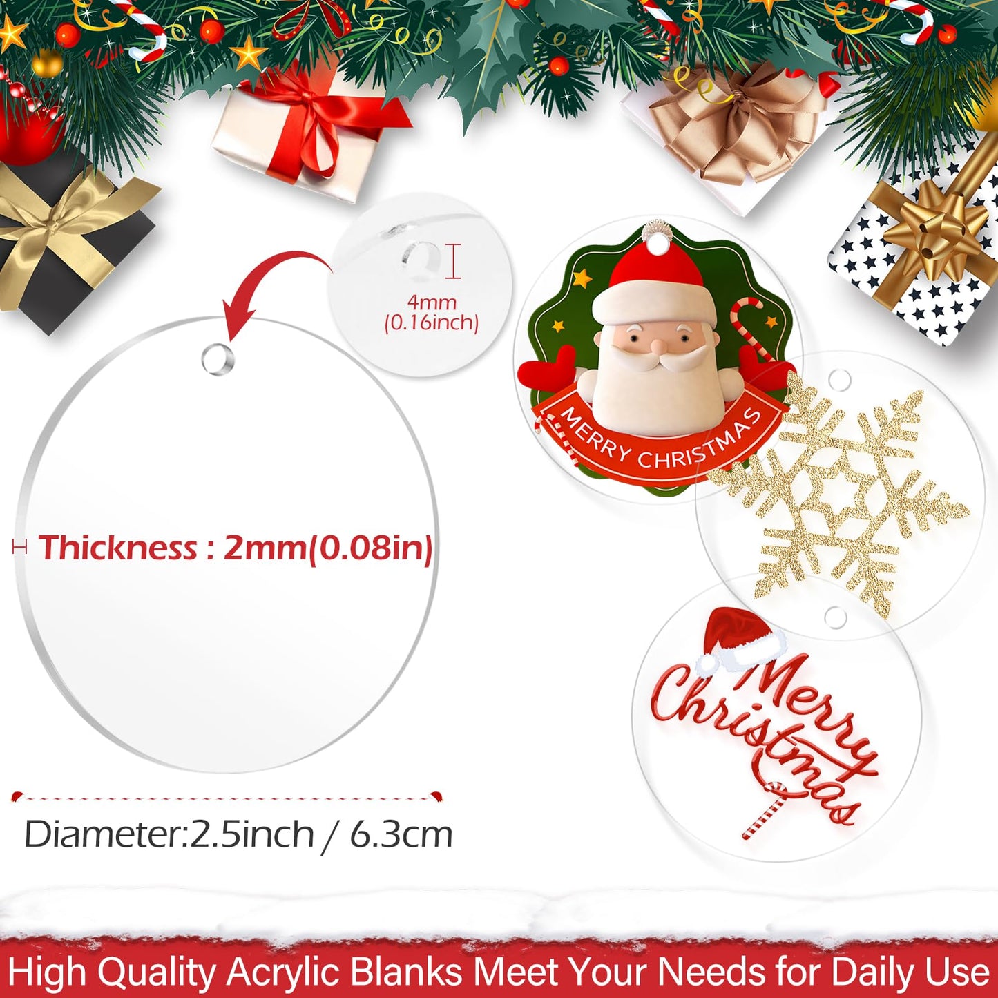 30 Pieces Clear Round Acrylic Keychain Blanks for Vinyl, 2.5 Inch Clear Round Acrylic Ornament Blanks with Hole, Perfect for Making Ornaments, Keychains, DIY Craft Project