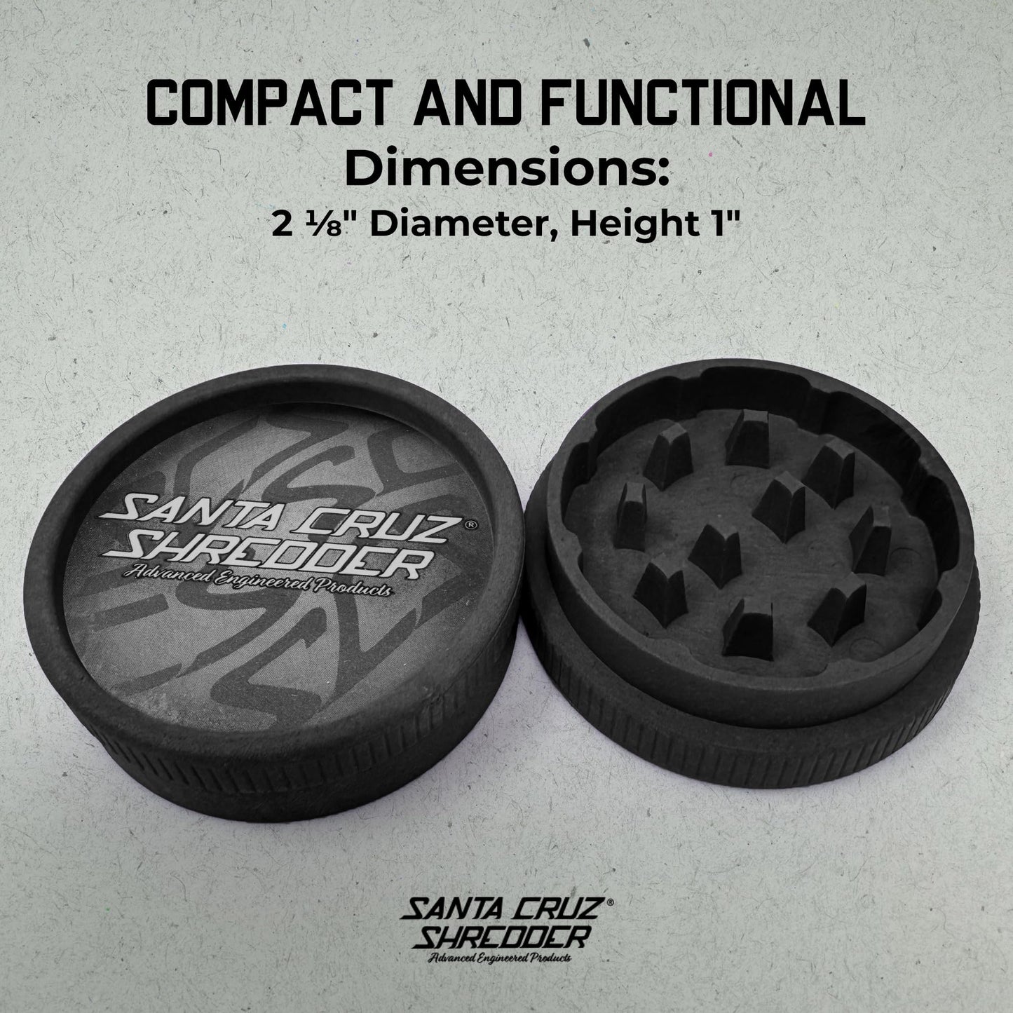 Santa Cruz Shredder Grinder for Herbs Knurled Top for Stronger Grip 2-Piece Medium 2.2 (Black)