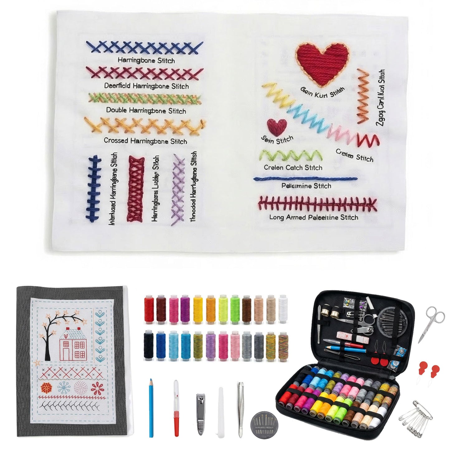 FingTip Embroidery Kit for Beginners, Embroidery Stitch Book for Adults Kids, DIY Stitch Gifts (106 Different Patterns)