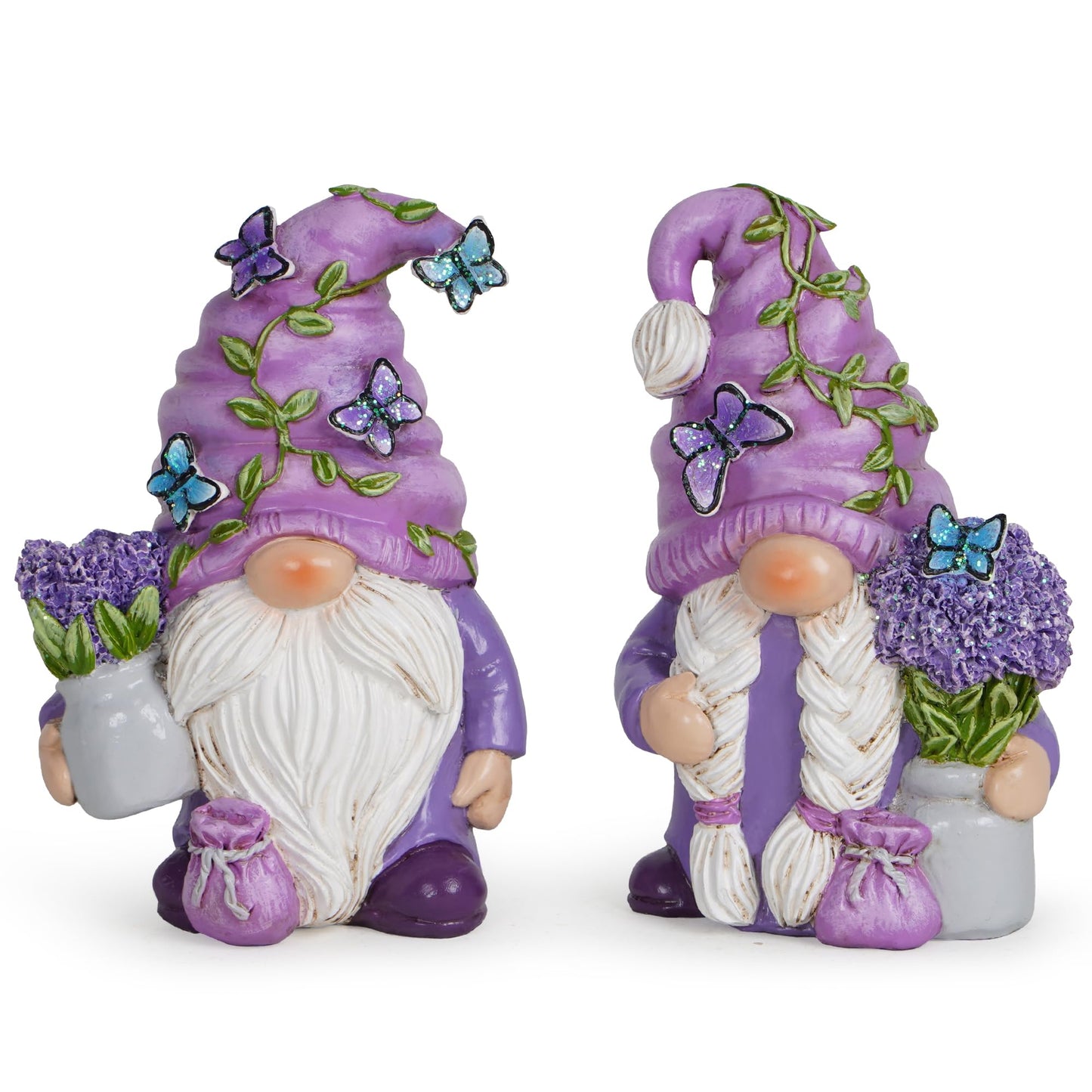 Hodao 2PCS Lavender Dream Gnome Set - Purple Fragrance Wonderland Journey Spring Swedish Tomte Elf Dwarf Figurines Summer Gnome Indoor Home Decor Gift (Lavender)