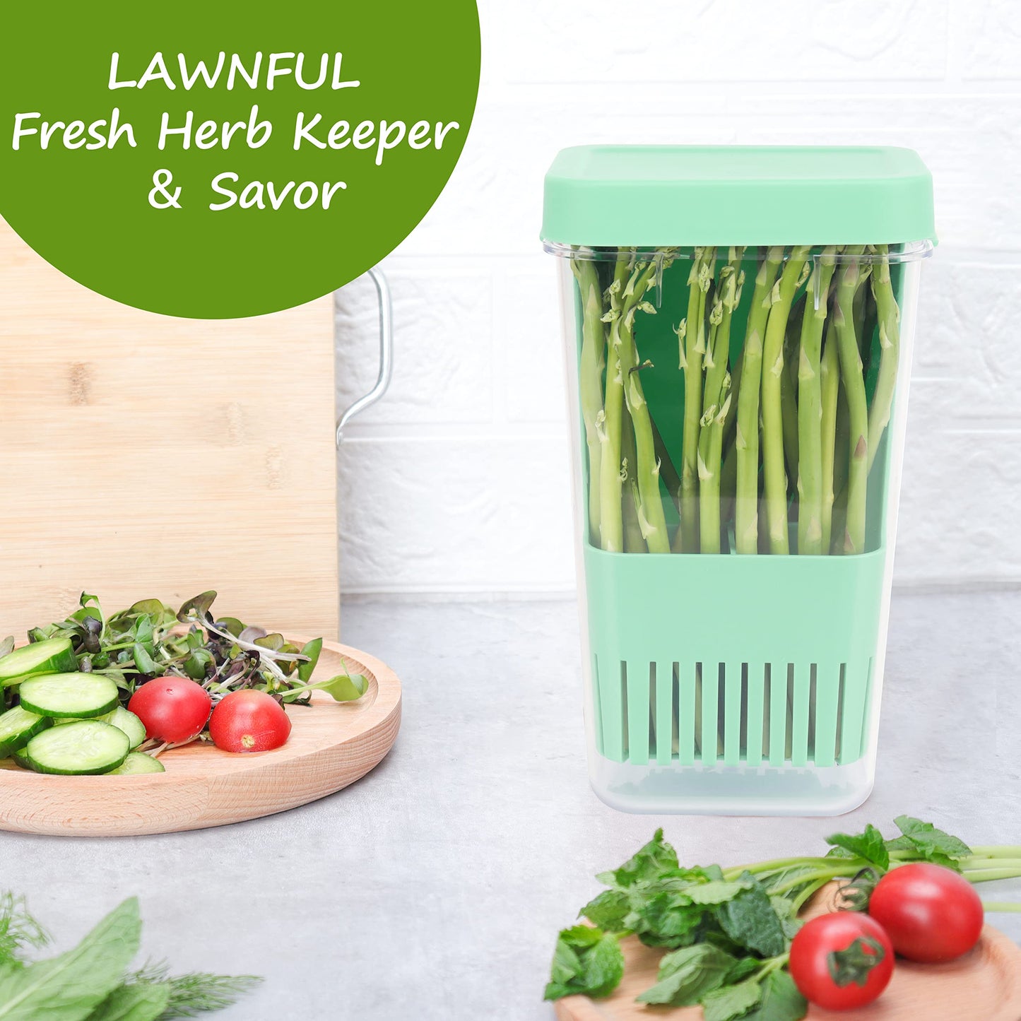 LAWNFUL 2 Pack Fresh Herb Keeper for Refrigerator, Clear BPA-Free Herb Saver, Storage Container for Cilantro, Parsley, Thyme, Mint & Asparagus, Preserver Keeps Fresh Herbs for 3 Times Longer