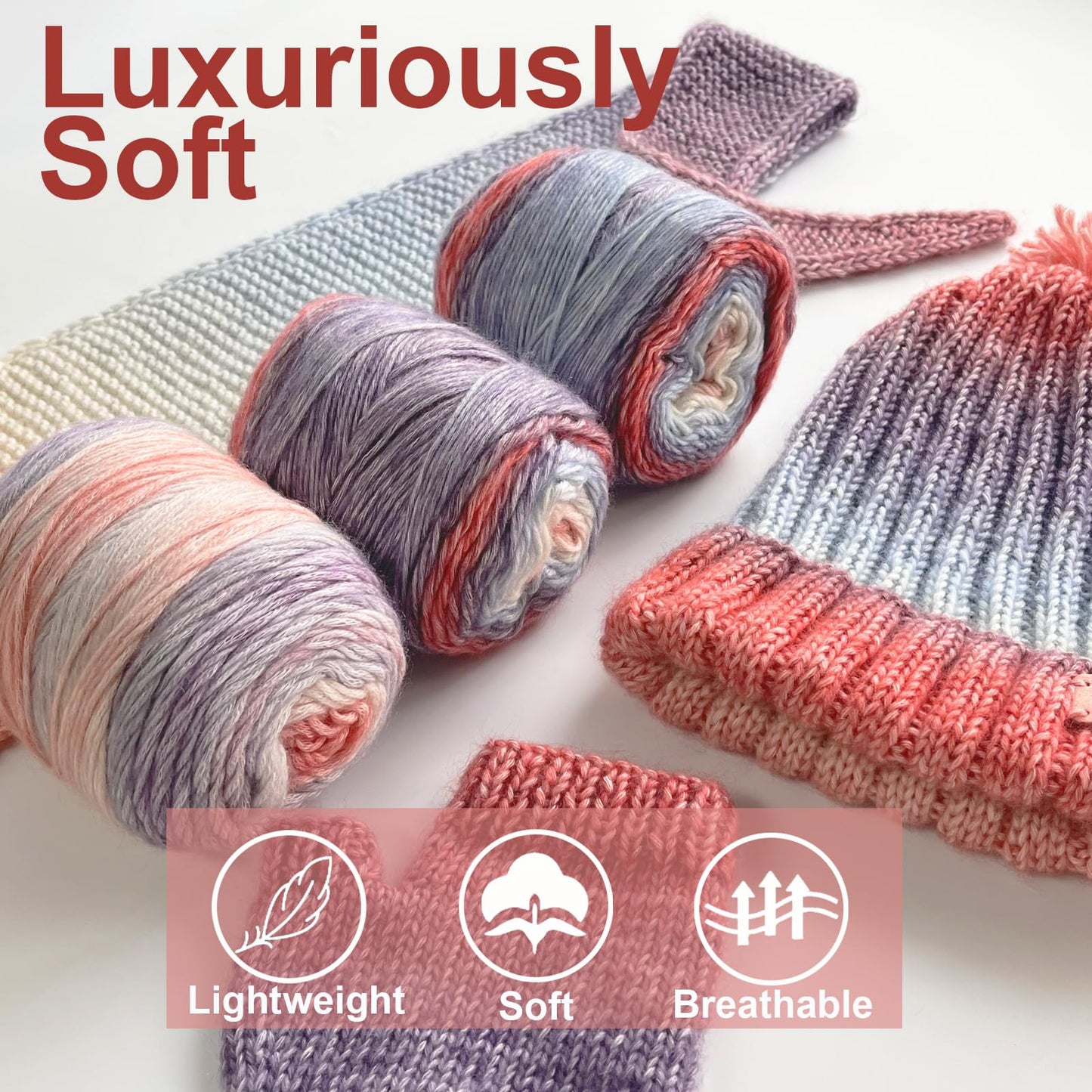 Kitcroet Knitting Kit for Beginners, Complete Beginner Knitting Kit Including Knitting Needles Set, Soft Gradiant Cake Yarn, Learn to Knit Scarf, Beanie, Mittens with Step by Step Video Tutorials