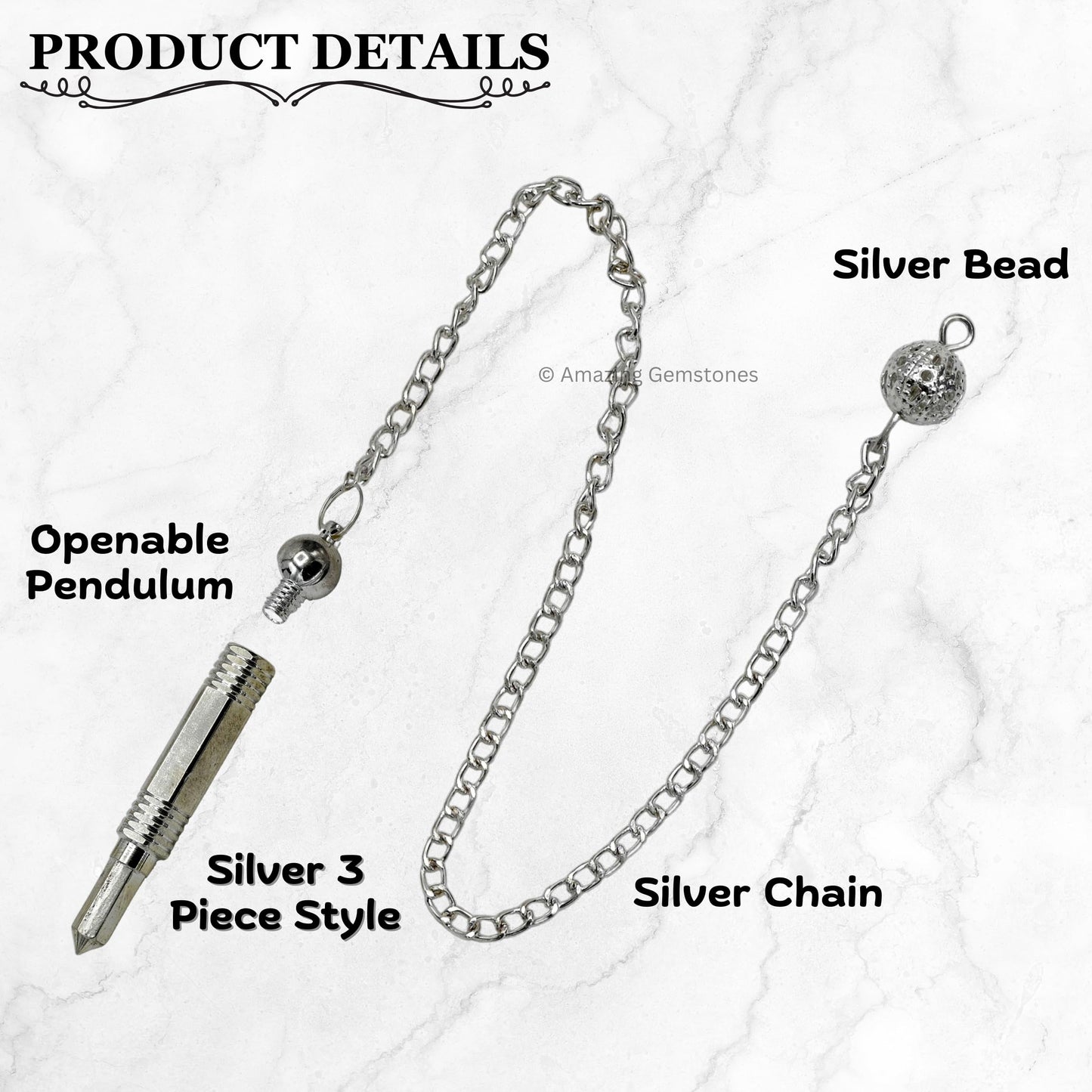 Amazing Gemstone Healing Metal Pendulums for Divination, Silver 3 Piece Openable Steel Copper Pendulum High Energy Pendulo de Bronce Pendulos de Mesa MP73