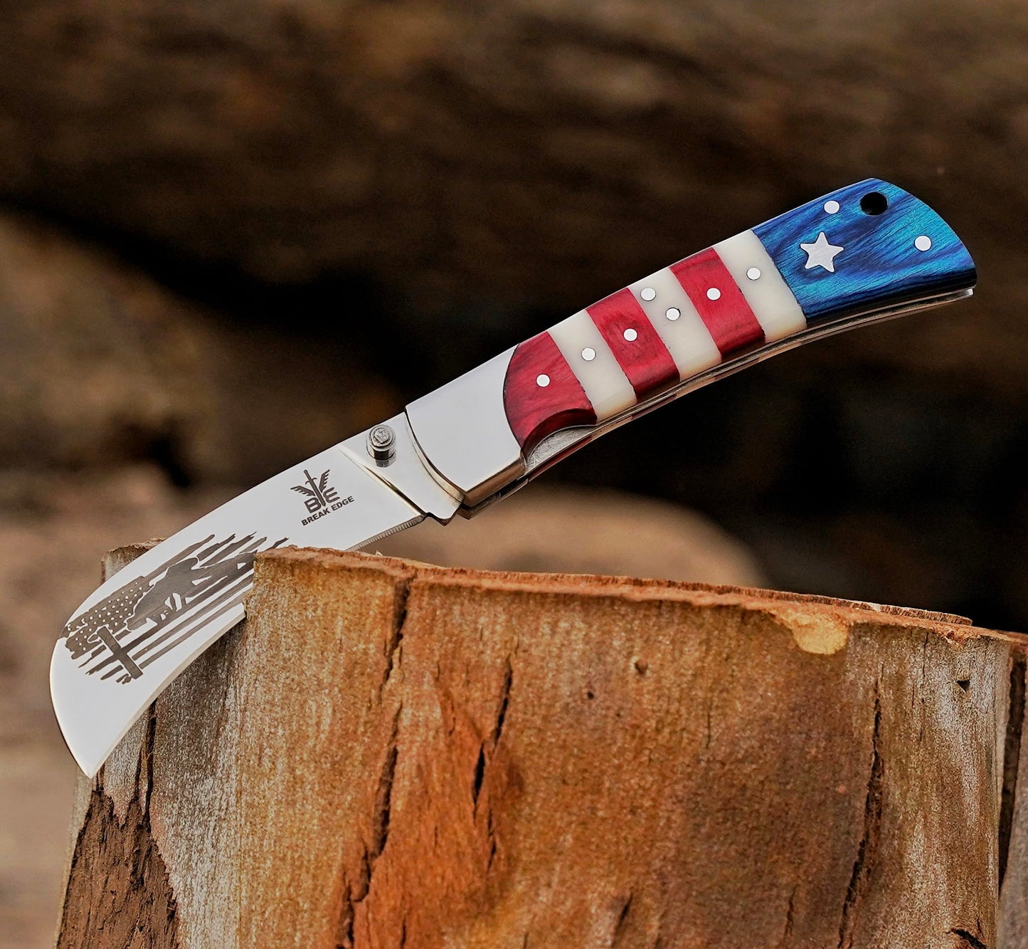 BE BREAK EDGE Hawkbill Knife,Folding Pocket Knife with Curved Blade, Lineman Tools, Stainless Steel construction. (White,Red and Blue)