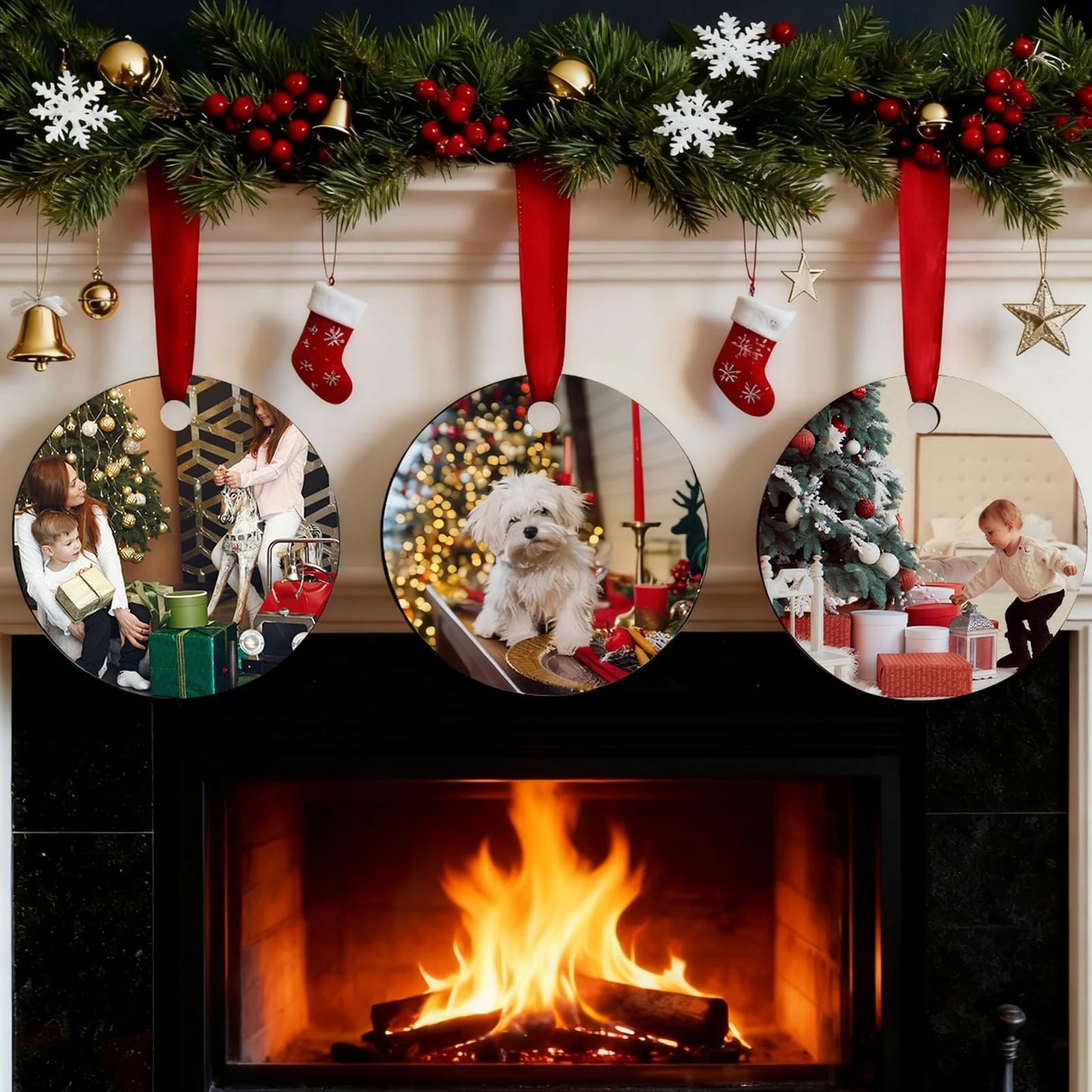 Sublimation Ornament Blanks 16 PCS Double Side Sublimation Blanks Personalized Christmas Ornaments White Round MDF Pendants for Christmas Decorations