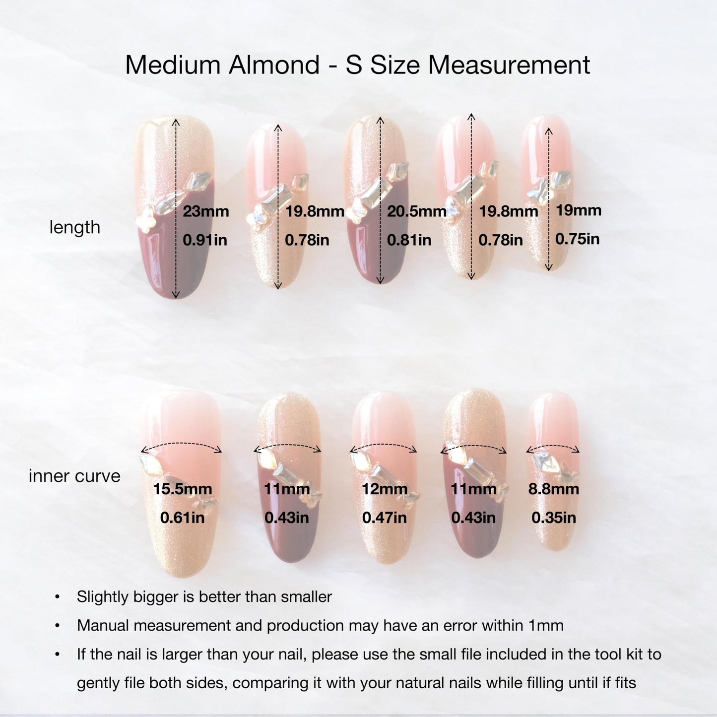 GLORS Press on Nails, Red Cat Eye False Nails with Gold Glitter, medium ballerina Shape, 10 Pieces (Small, Almond)