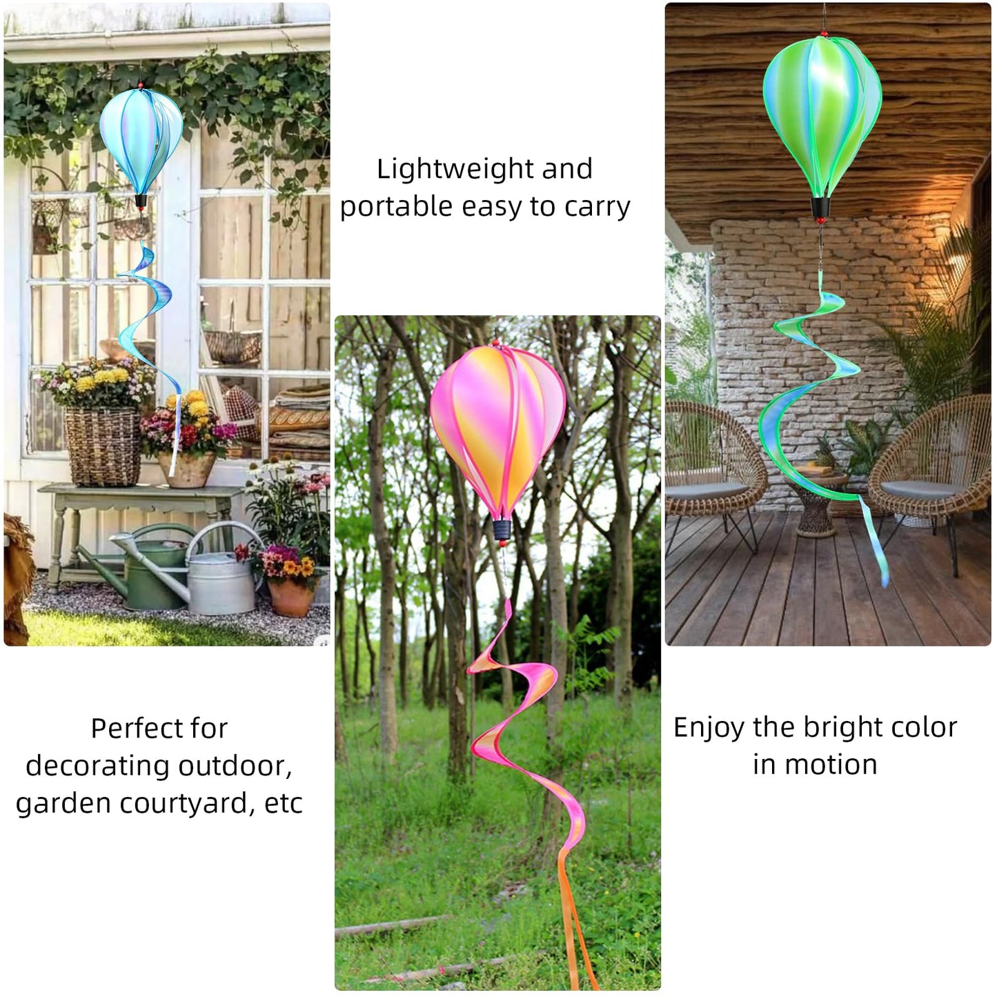 3 Pack Rainbow Hot Air Balloon Wind Spinner Garden Pinwheels Whirligigs Wind Spinner Decorations Outdoor Hanging Decor Lawn Yard Windsock Ornaments