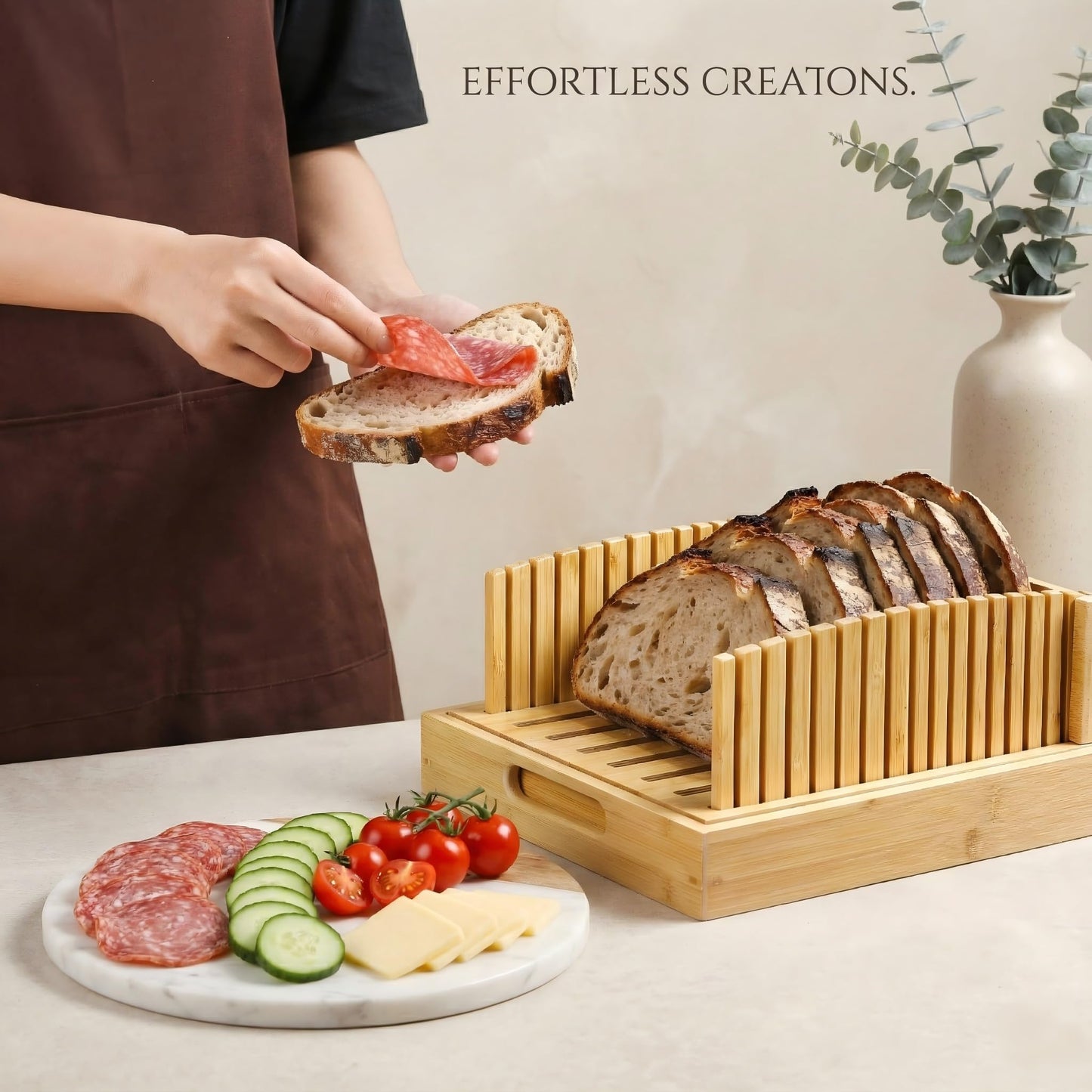 10.5" Bamboo Bread Slicer for Homemade Bread - Sourdough Slicing Guide with Crumb Catcher & Stable Mortise-Tenon Structure