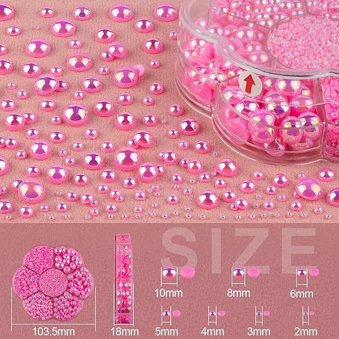 Nail Art Flat Back Half Round Pearl Kits 34, 1 Box of 6000 Pcs Flat-Back Peach AB Pearl with Tweezer and Picker Pencil for Home DIY Nails Body Face Craft and Salon Use