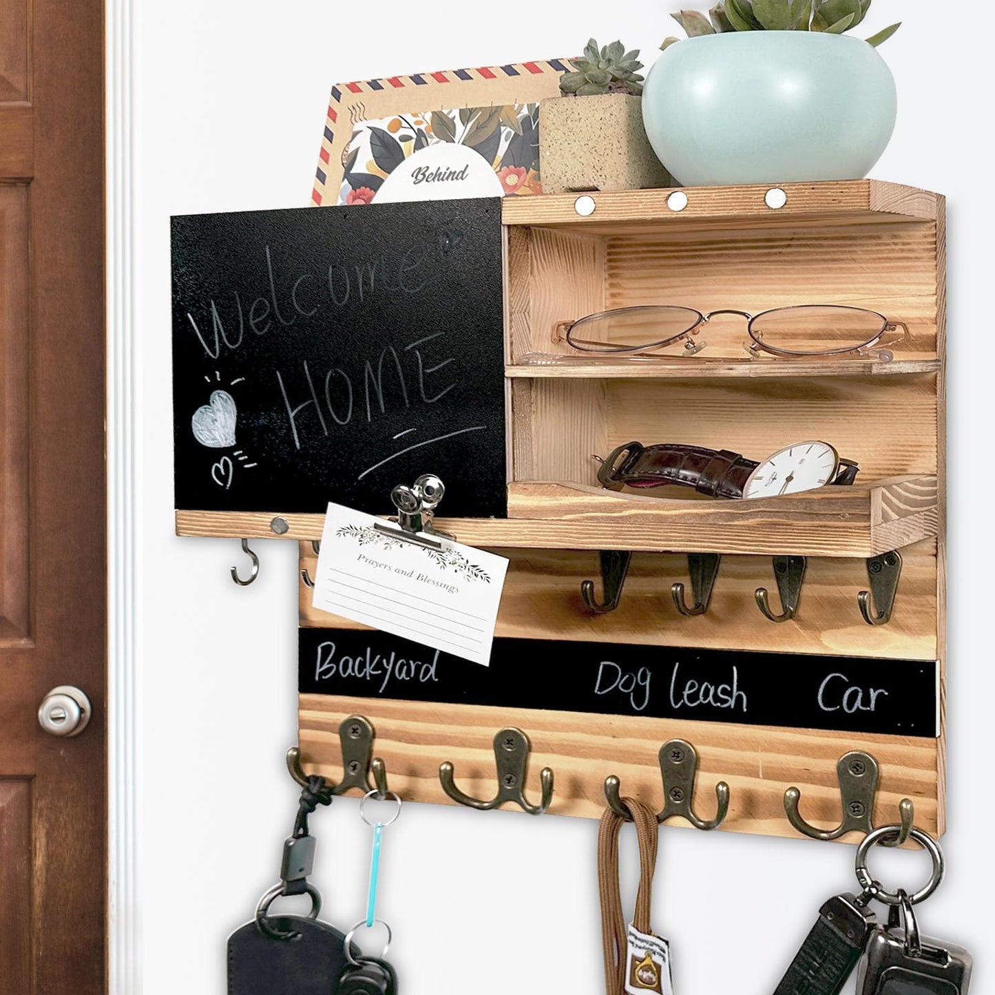 UBMRK Key Holder for Wall Mounted Keys and Mail Holder Decorative Farmhouse Organizer Wall Hanger with Hooks Small Key Shelf for Home Entryway Hallway Bedroom Decor New Home Gift