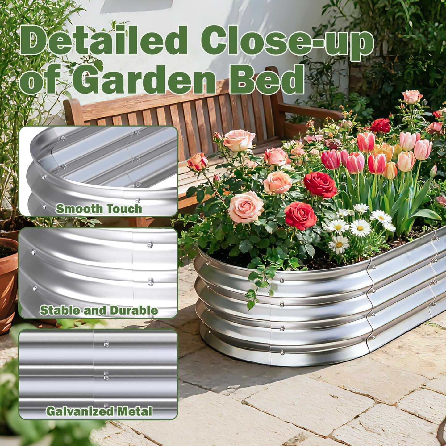 Tegarbed Galvanized Raised Garden Bed Outdoor, 4x2x1ft(2Pack) Metal Heavy Duty Planter Boxes for Gardening, Easy Assemble Bottomless Small Oval Plant Container Kit for Vegetable, Flower, Fruit, Silver