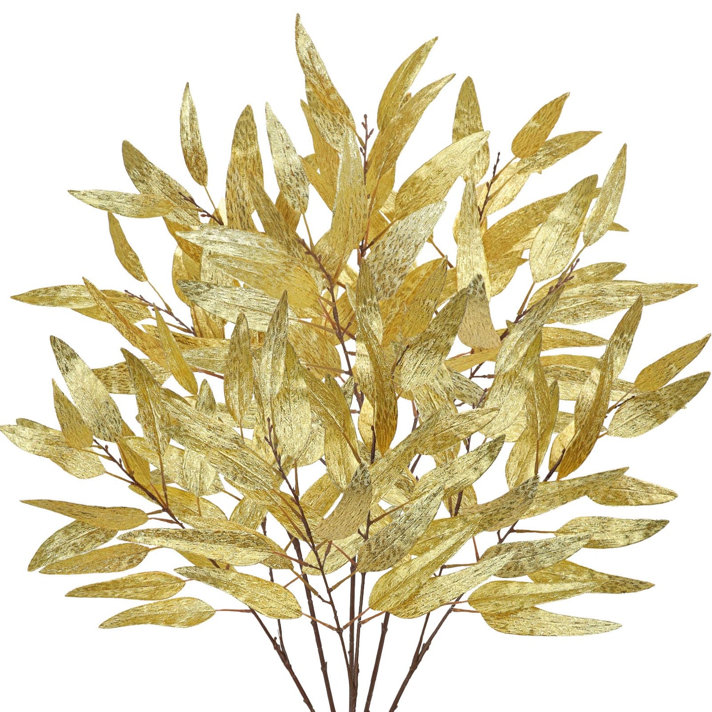 DILATATA 33.5" Gold Leaves for Christmas Tree, Glitter Christmas Leaf Stems, Non-Shedding Shiny Sequin Fabric Christmas Picks for Wreath, Centerpiece Decor