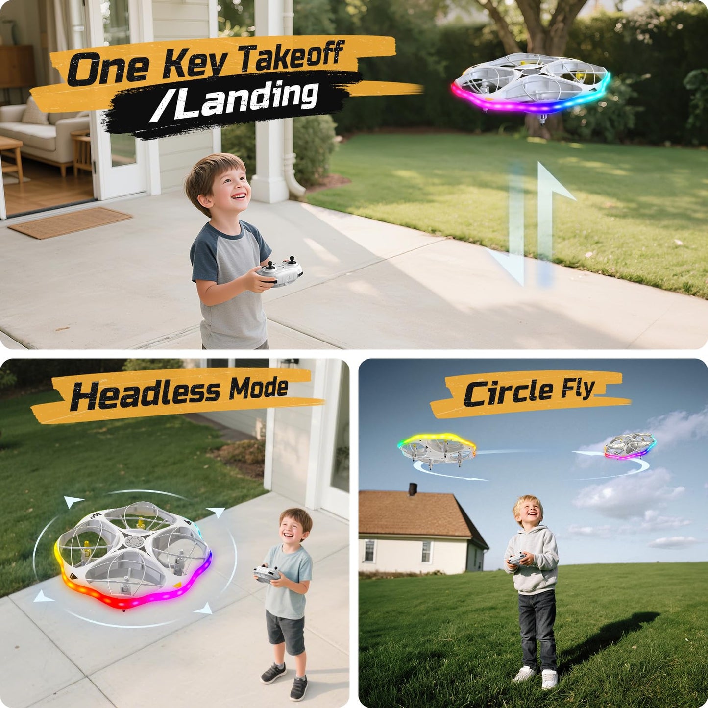 WeFone WF15 Drone for Kids & Beginners with 3 Batteries 21 Min Flight, 360° Flips, Altitude Hold, One-Key Start, 3 Speeds,Colorful LED Lights for Night Flying, Great Gift Toy for Boys Girls