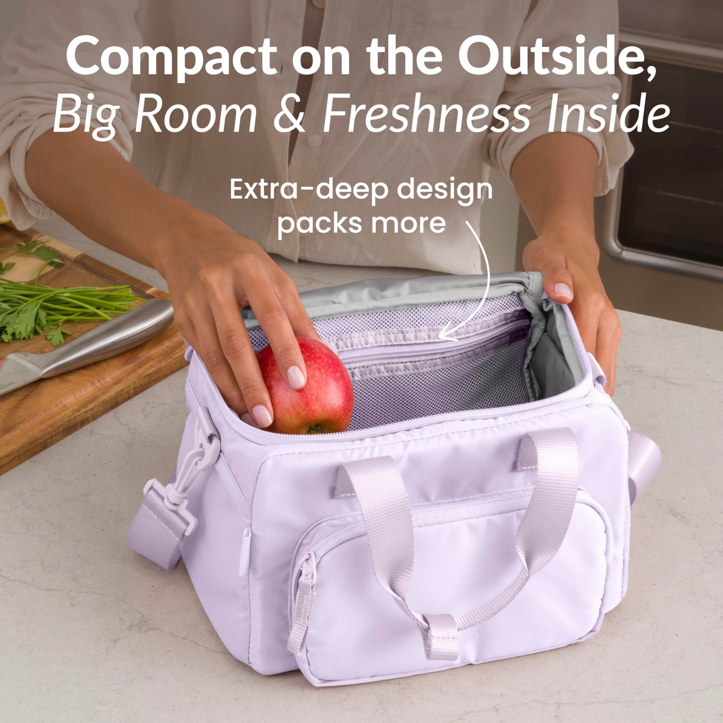 Bentgo Insulated Lunch Bag – Extra-Large Capacity Adult Lunch Bag with Shoulder Strap and External Storage Compartment, Durable, Lightweight, Ideal for Work, School, & Meals On the Go (Lavender)