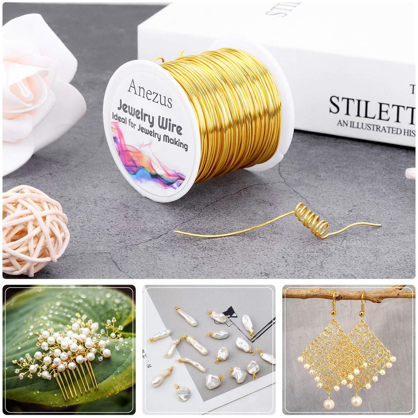 anezus 20 Gauge Jewelry Wire, 28 Yards Craft Wire Tarnish Resistant Copper Beading Wire for Jewelry Making Supplies and Crafting(Gold)
