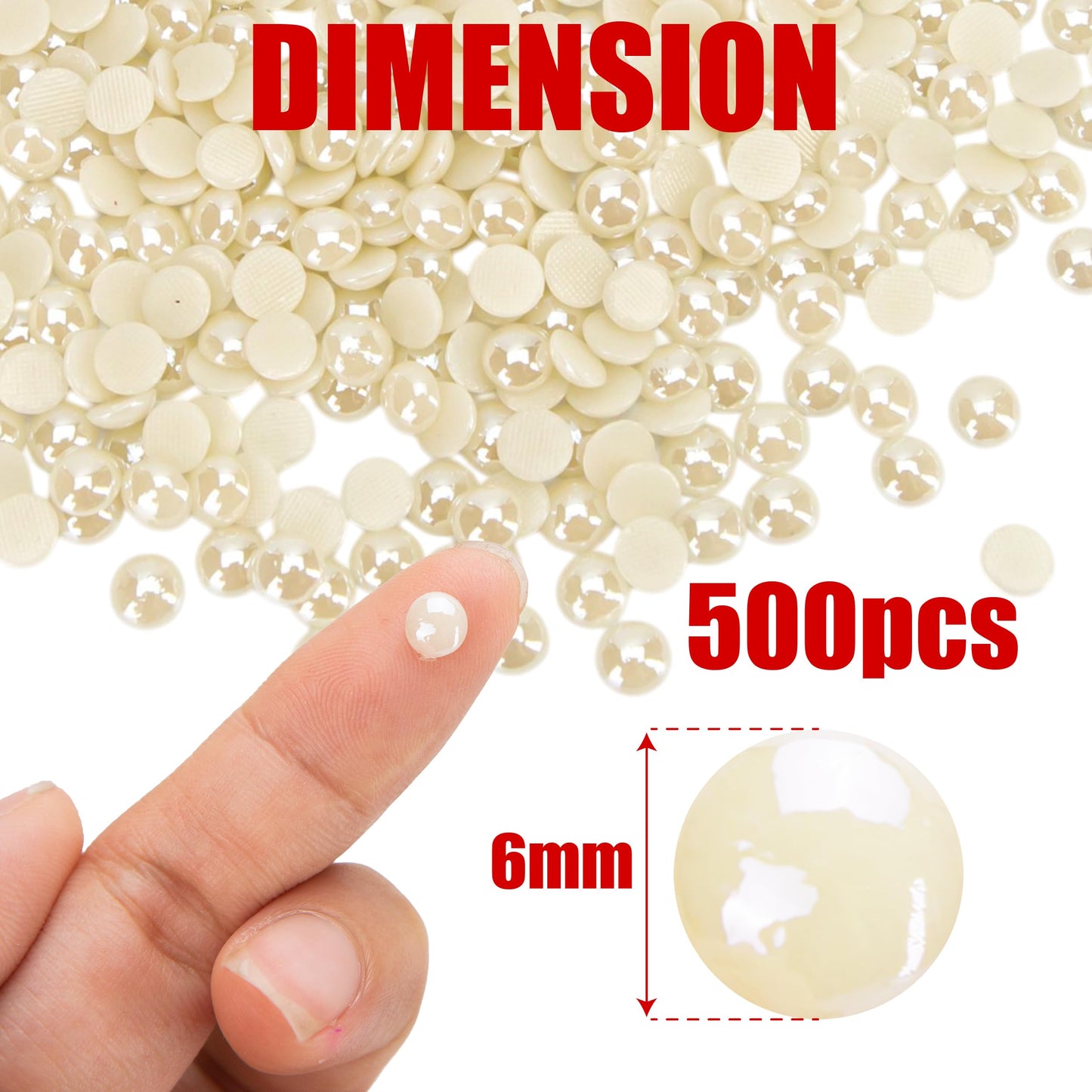 500Pcs Hotfix Flat Back Pearls Rhinestones, 6mm Ivory Half Round Pearl, Iron On Flatback Strass Stones for Home DIY Embellishment Shoes, Professional Nail Art, Face Makeup and Craft Y3700