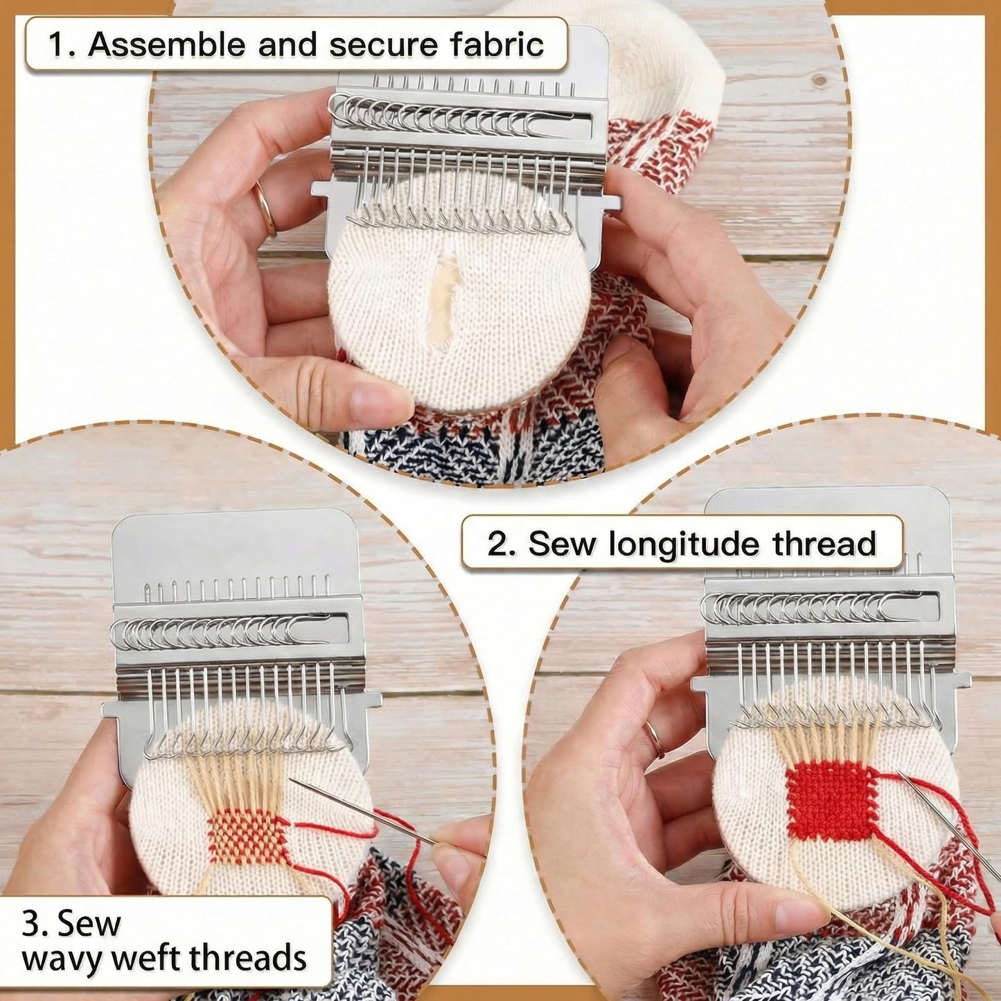 Mini Darning Loom Mushroom Kit, 14 Hooks Small Weaving Tool for Socks Jeans Mending, Knit Patch Repair, Set Includes Large Eye Needles, 50 Colors Threads for Handcraft DIY Weaving Beginners Projects