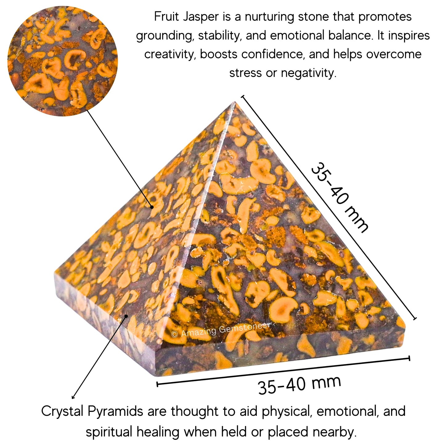 Amazing Gemstone Fruit Jasper Pyramid Crystal Healing Stones - 1.5" Great Pyramid Figurine of Natural Stone Pyramid for Meditation, Reiki, Chakra Balancing and Crystal Pyramids Grid