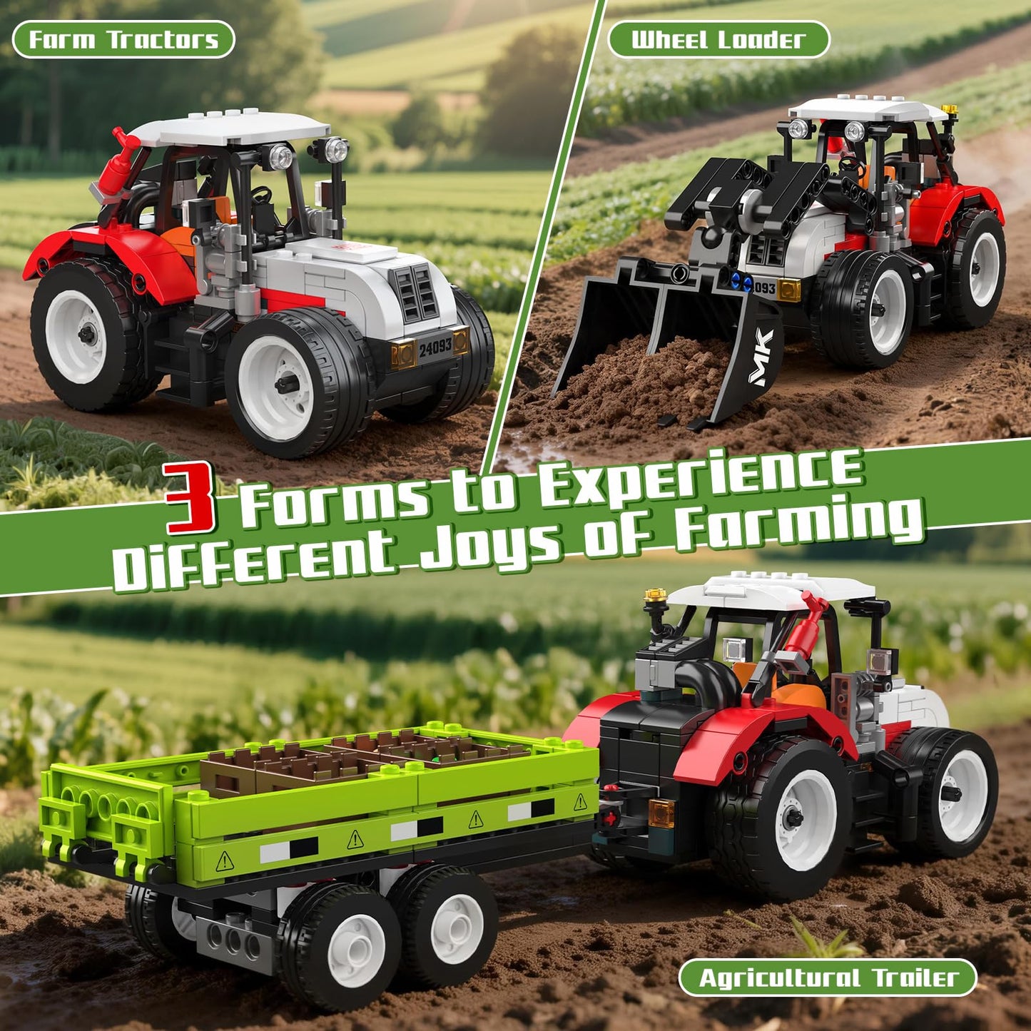 Mould King 24093 Farm Wheel Loader Building Sets, 504+ Pieces Mini World City Series Construction Sets, Farm Toys for Boy Age 8+