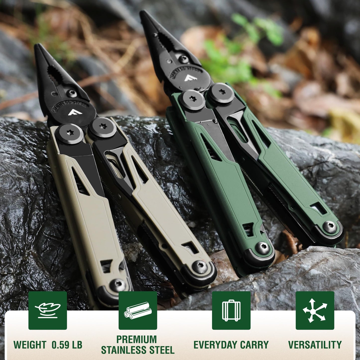 FLISSA Multitool, 15-in-1 Multi Tool Pocket Knife with Sheath, Stainless Steel EDC Multitool Pliers for Men, All-in-One Tools for Camping, Fishing, Survival