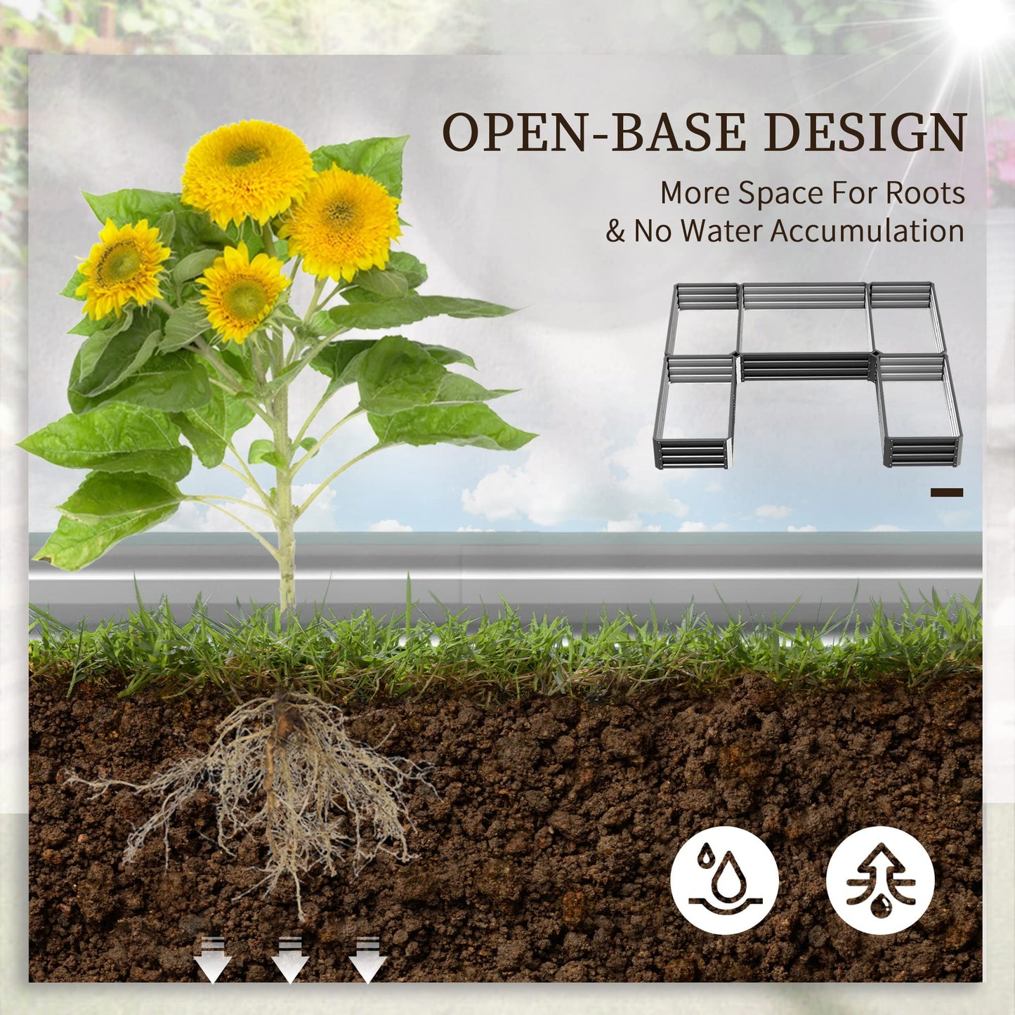 Outsunny 8 x 8ft DIY Raised Garden Bed, Large Galvanized Steel Planter Box with 5 Compartments, for Outdoor Plants, Vegetables, Flowers, Herbs, Easy Assembly, Gray