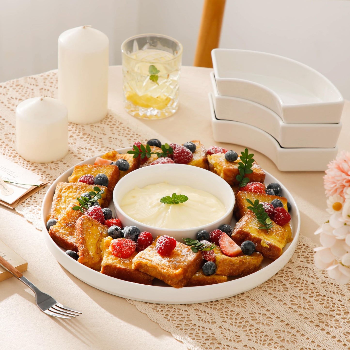 MALACASA Porcelain Divided Serving Dishes, Appetizers Tray, Serving Tray for Party - Perfect for Chips and Dip, Fruit, Veggies, Candy and Snacks, Divided Serving Platter, Relish Tray, White