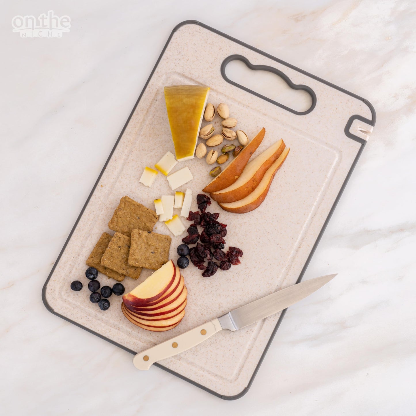 304 Stainless Steel Cutting Board – Double-Sided Kitchen Chopping Board with Wheat Straw PP, Built-in Knife Sharpener, Juice Grooves, Garlic & Ginger Grater, Handle – 14.37 x 9.84 in