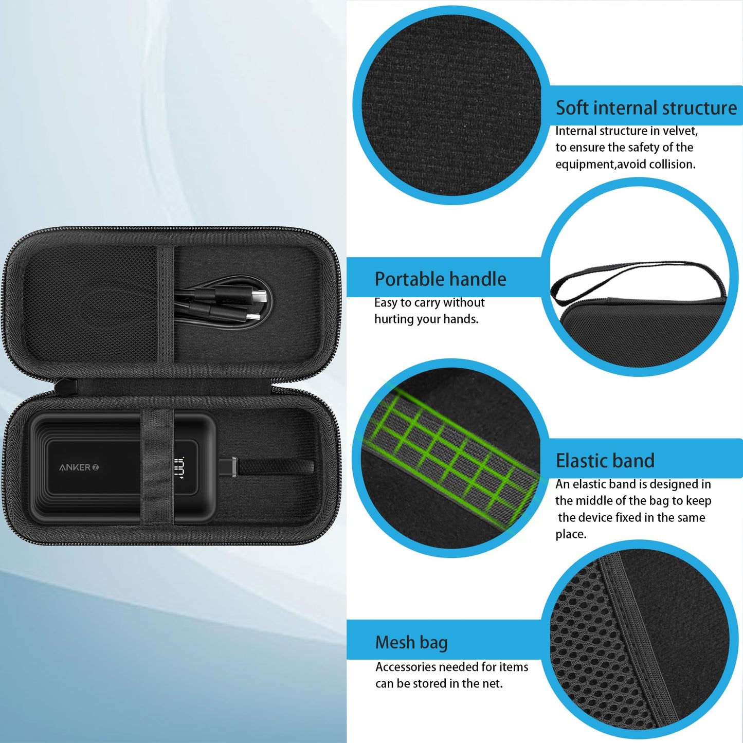 khanka Hard Travel Case Replacement for Anker Zolo Power Bank, 10,000mAh 30W Portable Charger, Case Only.(Black)