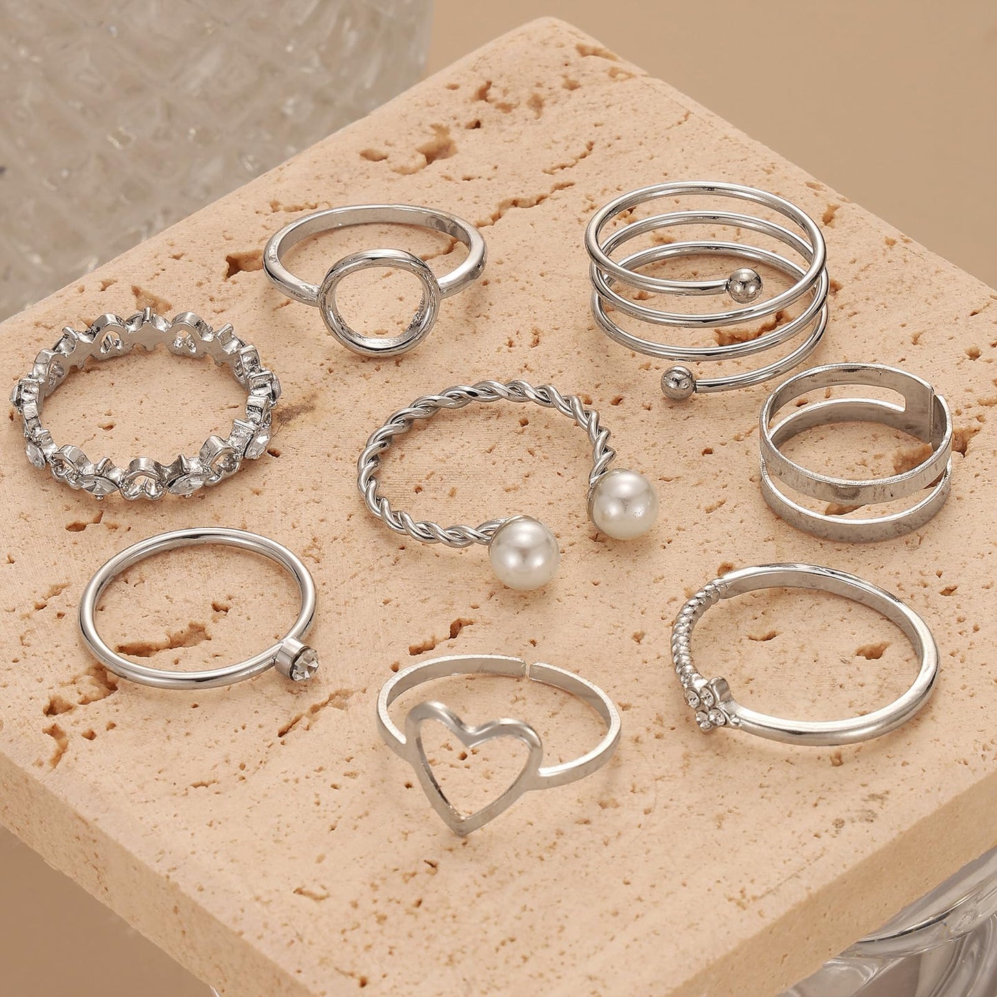 IFKM Gold Knuckle Rings Set For Women Vintage Stackable Joint Finger Midi Rings Dainty Cubic Zirconia Crystal Simple Twist Hollow Cute Rings Pack Jewelry Gift (Moonlight Express, Silver)