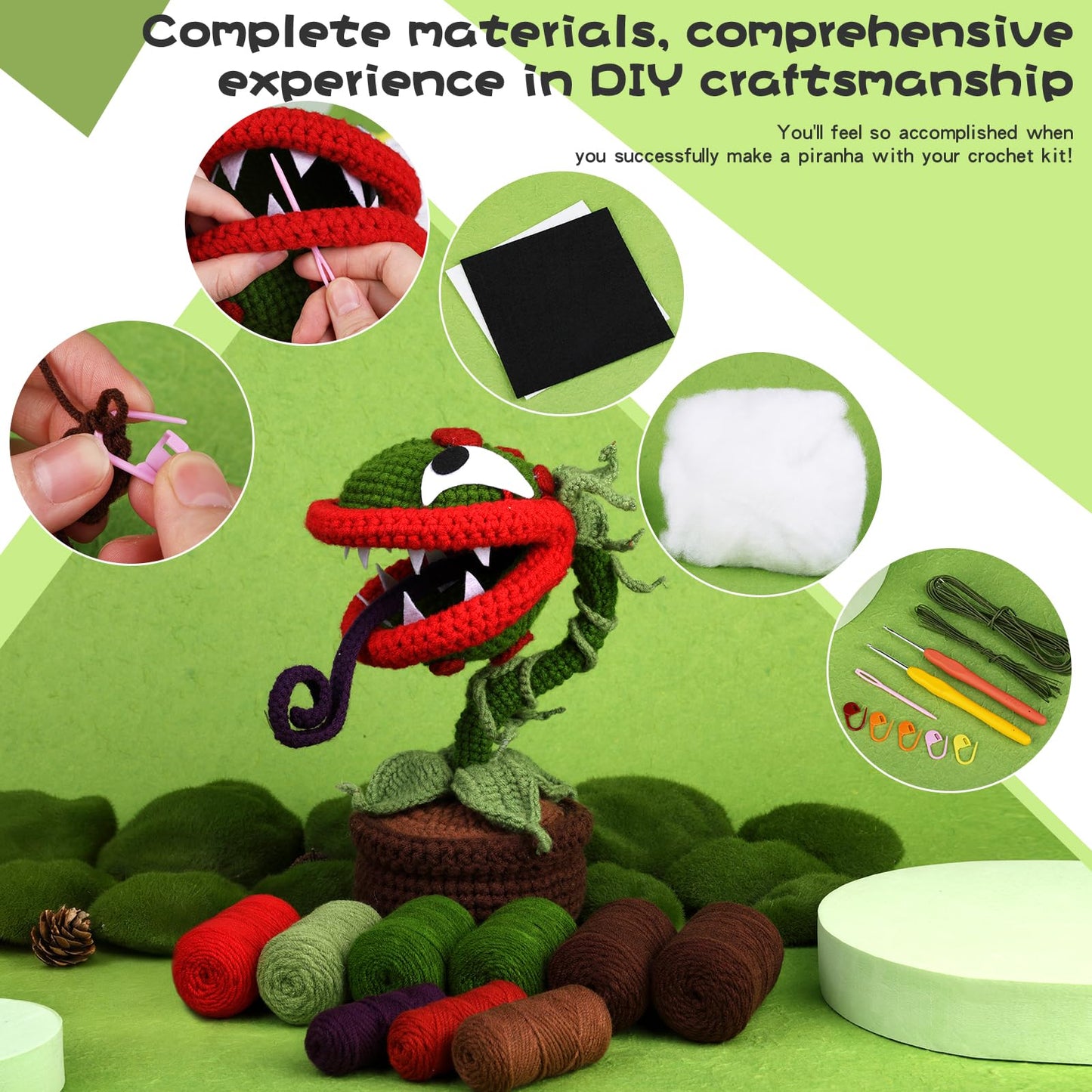 Yizzvb Crochet Kit for Beginners, Complete Crochet Kit for Starter Piranha Crochet Starter Kits for Adults with Step-by-Step Video Tutorials Crochet Flower Kits for DIY Craft Supplies