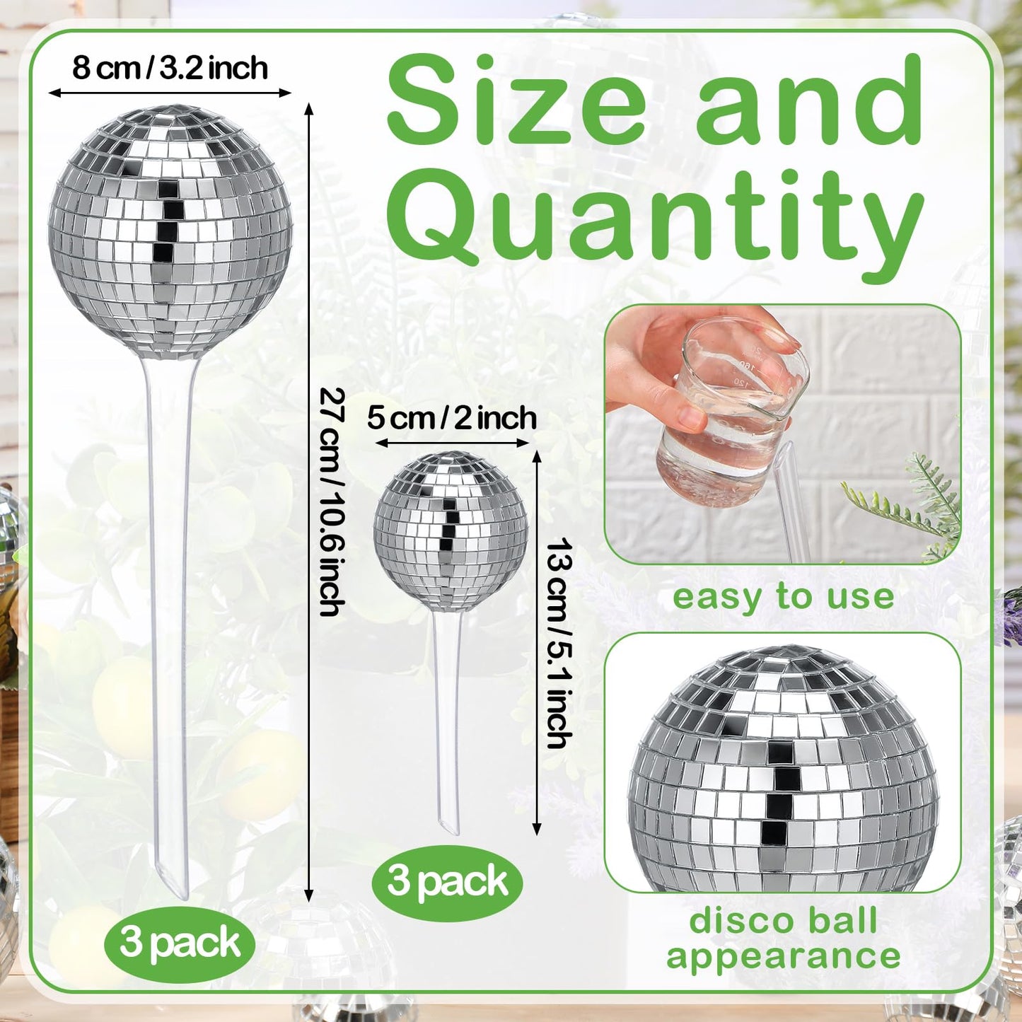 Novabright 6 Pcs Plant Self Watering Disco Ball Globes 10.6in and 5in Disco Self Watering Globes Planter Insert Decorative Automatic Drip Irrigation Devices for Indoor Outdoor