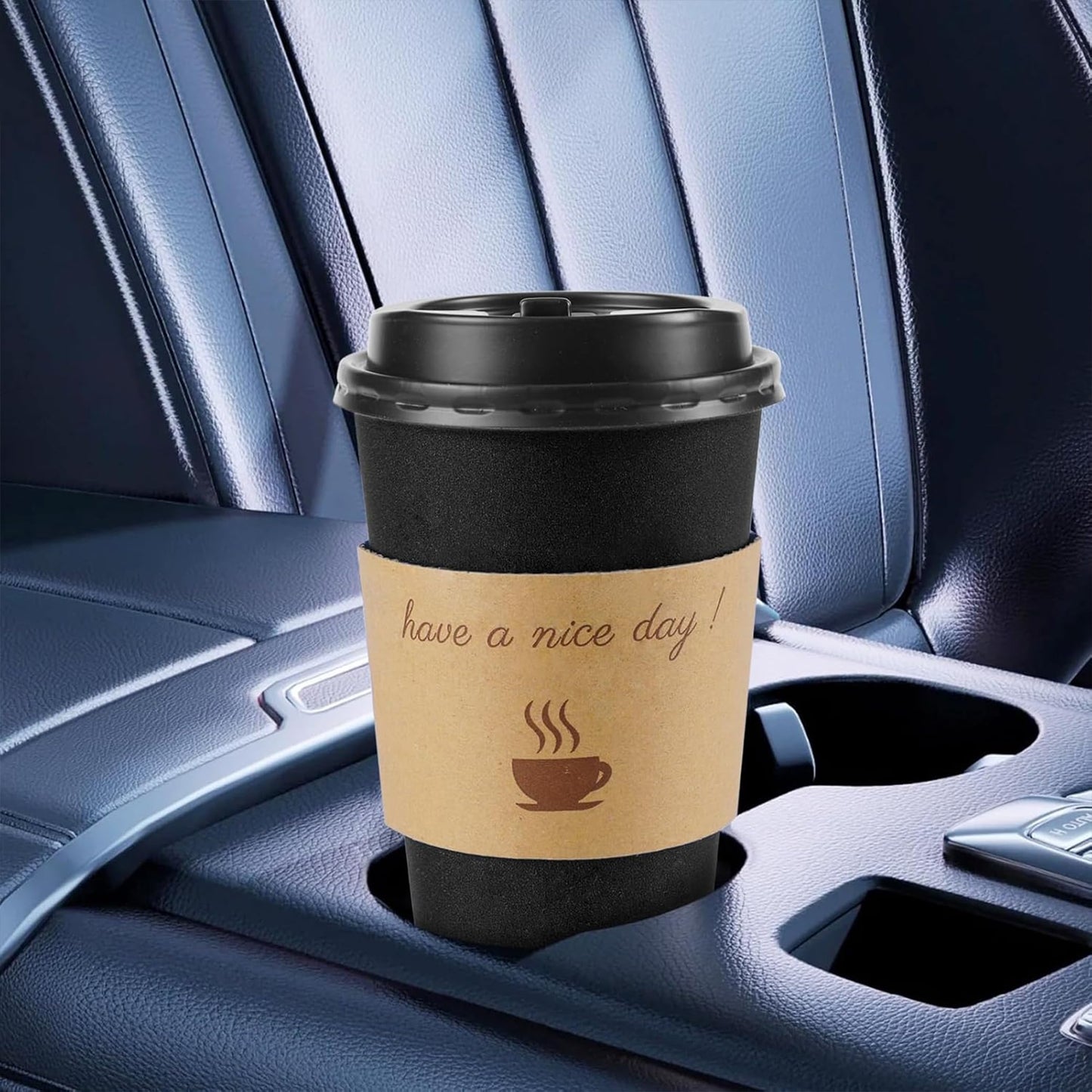 Clawsoff 100 Pack 16 oz Coffee Cups with Lids, Disposable To Go Paper Coffee Cups with Sleeves and Stirring Sticks for Hot/Cold Drinks Office Home Shop Event (Black)