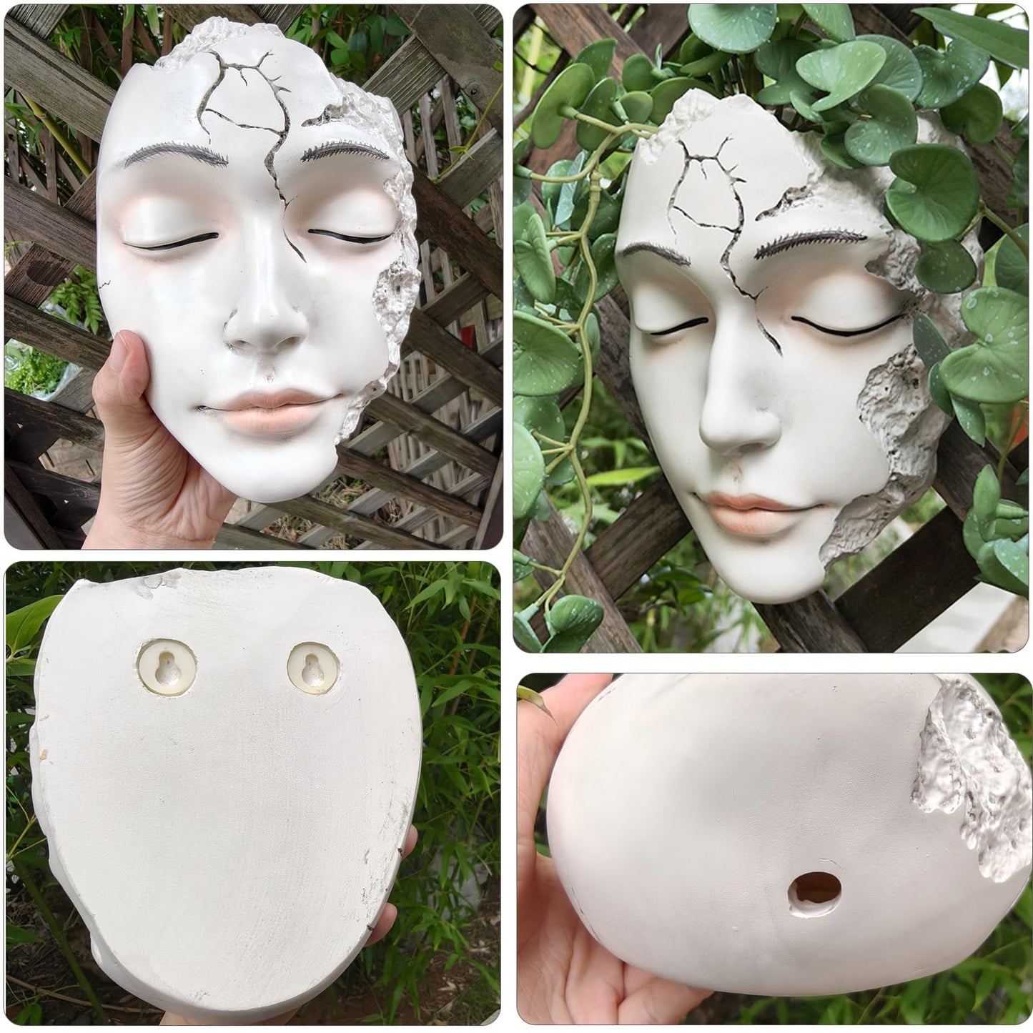 qumHmup Elegant Face Wall Planter - Matte White Resin Flower Pot with Drainage Hole, 7.5" Artistic Hanging Vase for Succulents & Small Plants