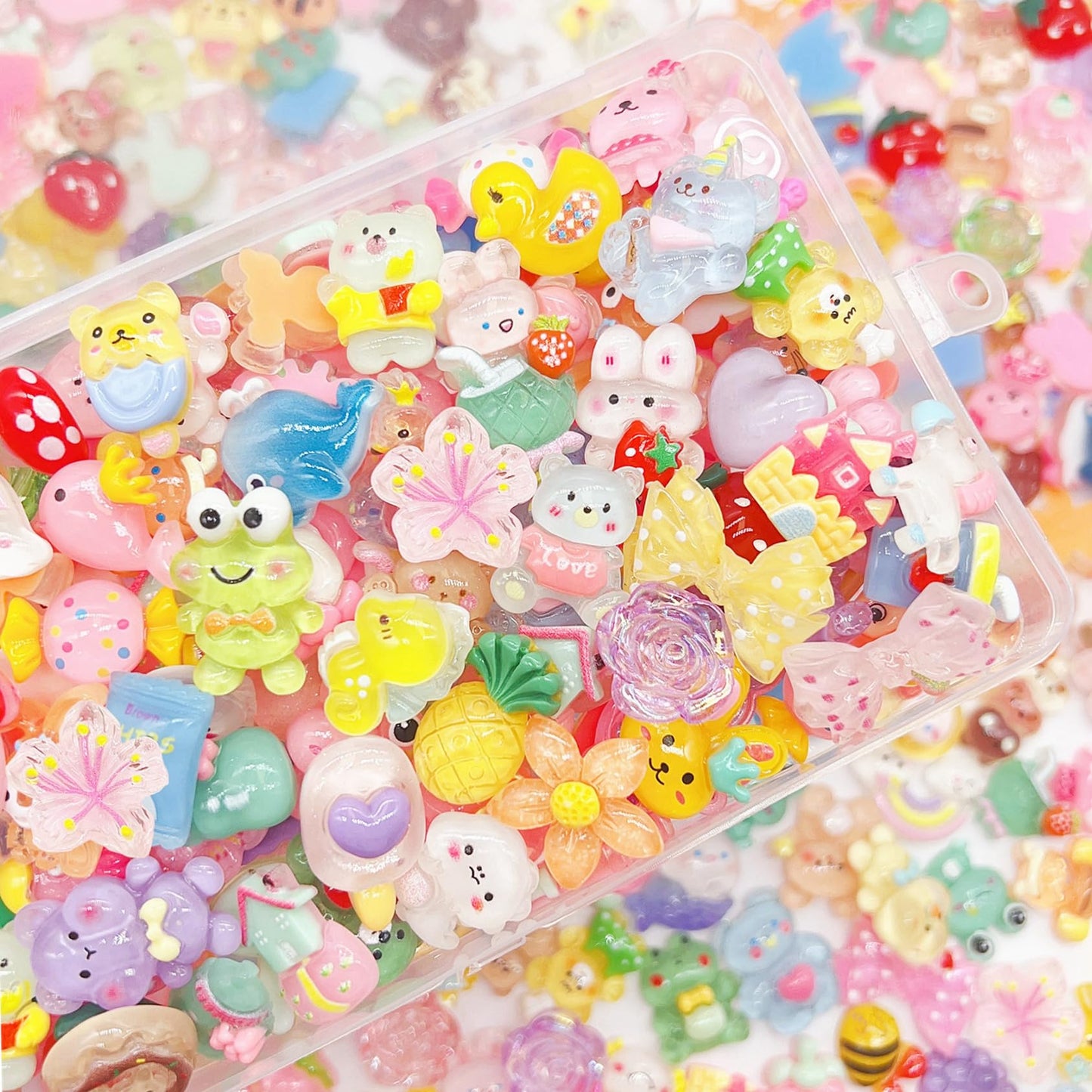 JINDUODUO 120 Pcs Flatback Resin Slime Charms, Bulk Kawaii Assorted Cute Charms Ornaments for Phone Junk Cases, Scrapbooking, DIY Crafts