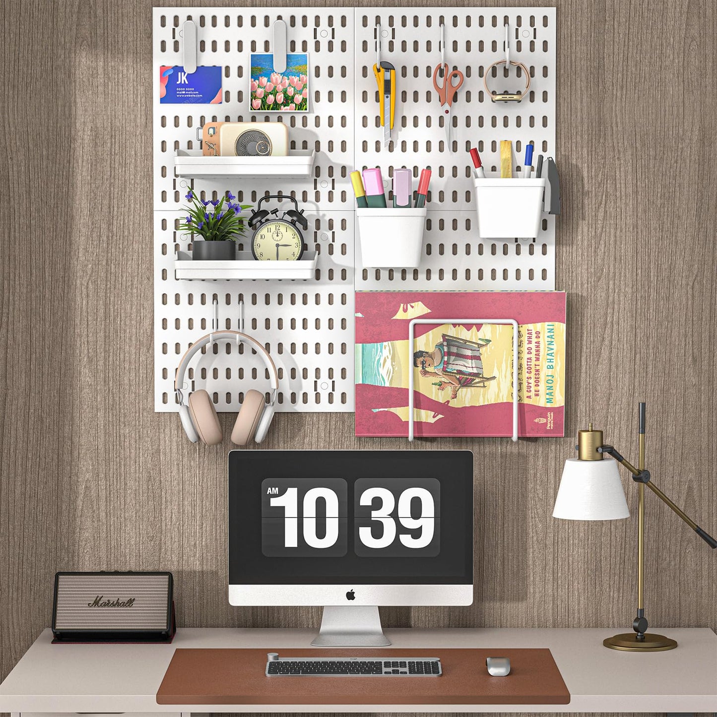 AKTOP Peg Board Wall Organizer 4-Pack – 12"x12" White Pegboard Combination Kit with 13 Accessories for Wall, Plastic Peg Board Panels for Home, Office, Garage Tool Storage & Craft Room