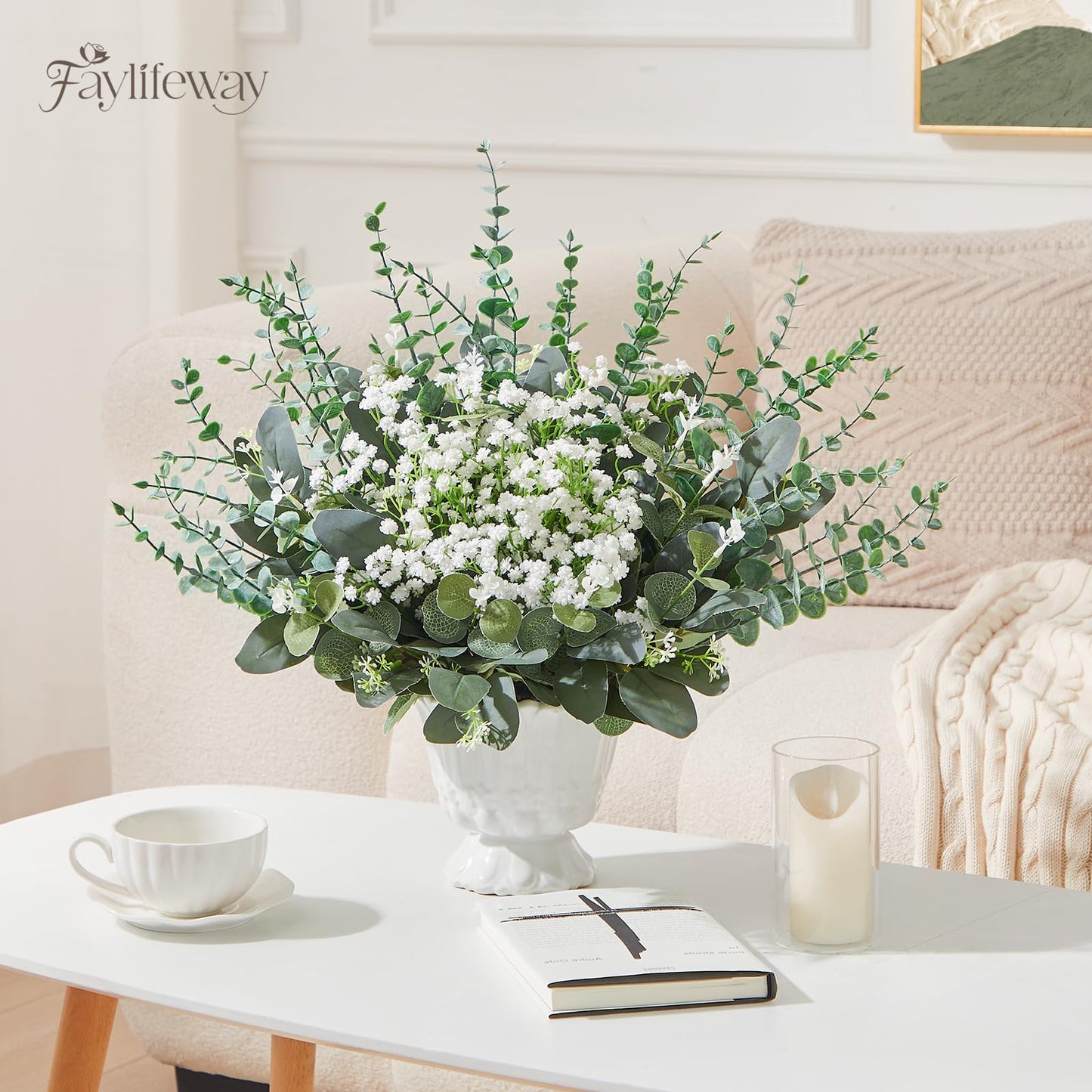 Faylifeway 120 Pcs 4 Kinds Mixed Eucalyptus Greenery Stems, Baby Breath Flowers Artificial Bulk and Greenery Stems for DIY Bouquets Wedding Home Floral Decor