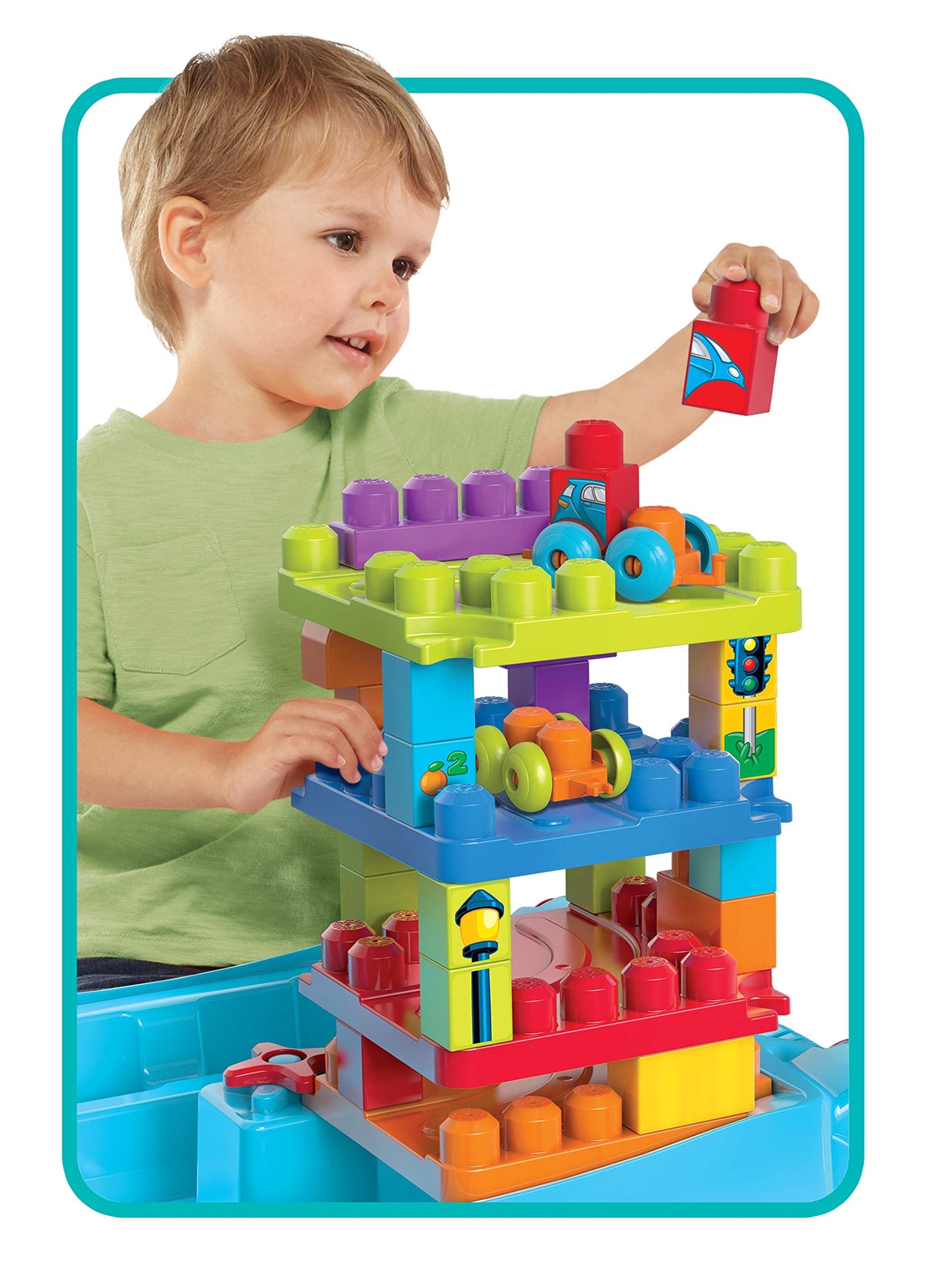 Mega Bloks First Builders Build 'n Learn Table with Big Building Blocks, Building Toys for Toddlers (30 Pieces)