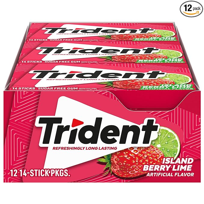 Trident Island Berry Lime Sugar-Free Chewing Gum, 12 Packs of 14 Pieces (168 Total Pieces)