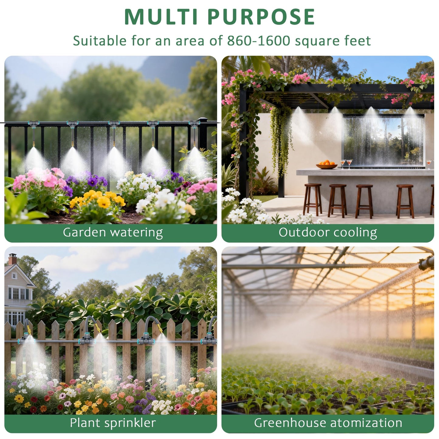 Drip Irrigation System 100FT 1/4", 360°Adjustable Garden Watering System with 16pcs Copper Nozzles, Drip Irrigation Kit for Outdoor Plants, Greenhouse Watering System