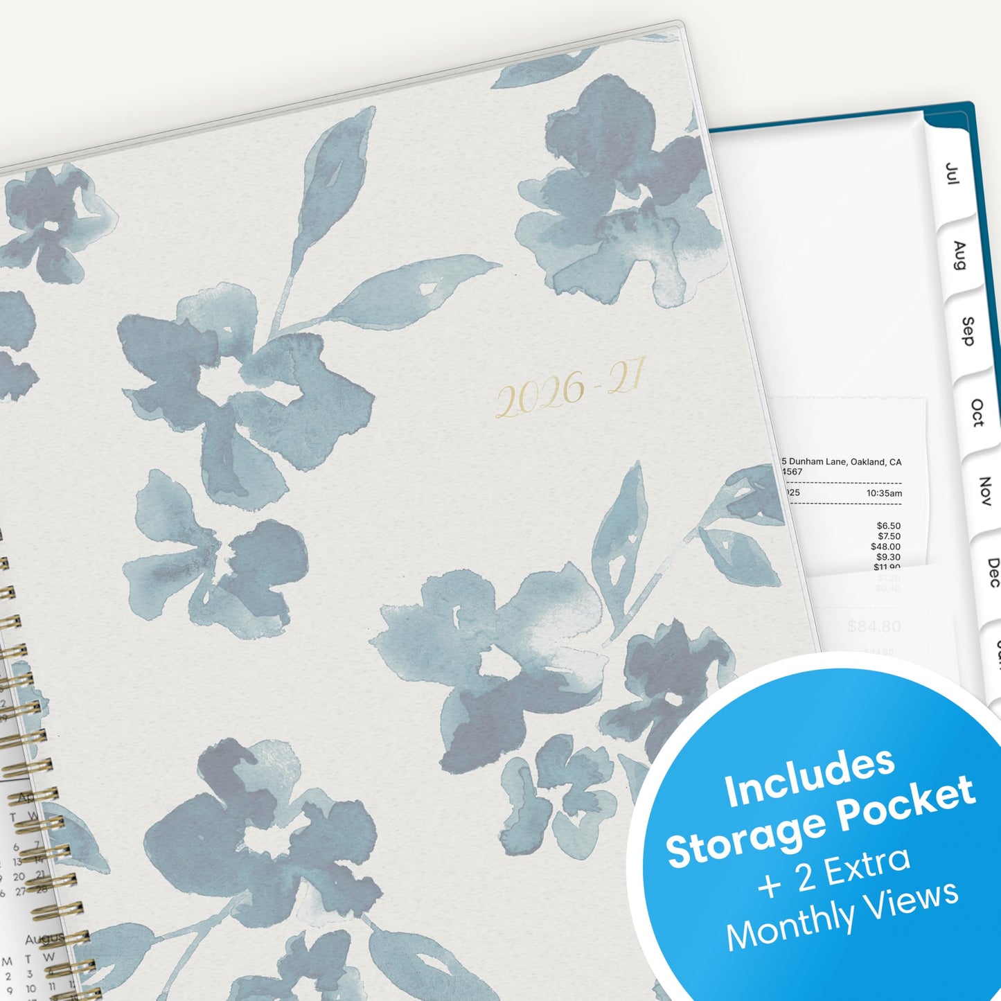 Blue Sky 2026-2027 Weekly and Monthly Academic Year Planner Calendar, July 2026 - June 2027, 8.5" x 11", Flexible Cover, Wirebound, Storage Pocket, Bakah Blue