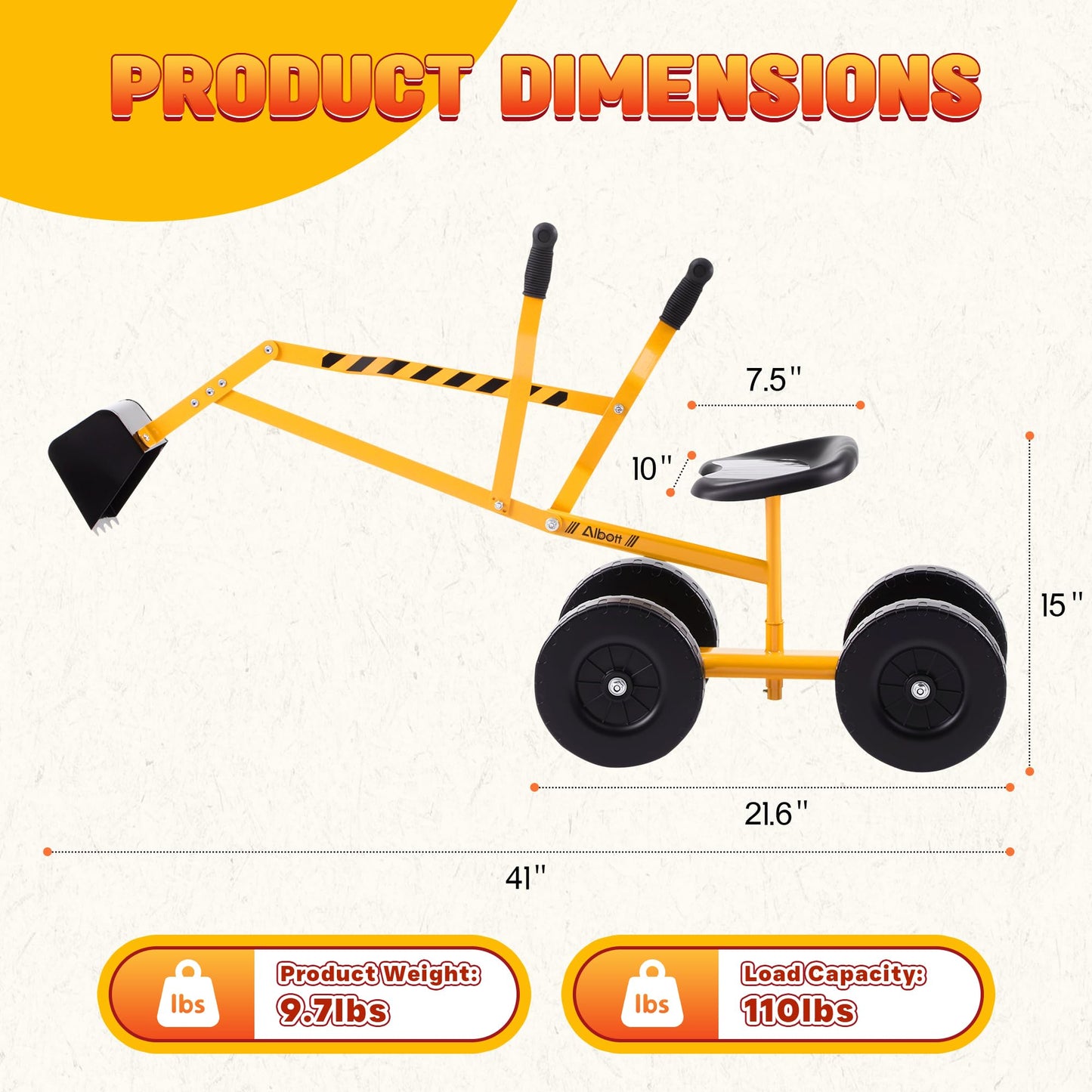 Albott Ride On Sand Digger Excavator Toys Working Crane with 8 inches Wheels and 360° Rotation Seat (Yellow)