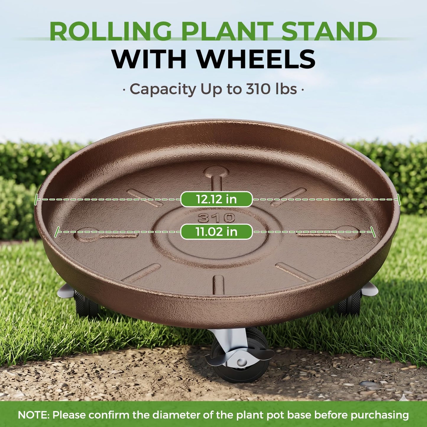 Parsagi Plant Saucer 12" Rolling Plant Caddy Rolling Plant Stand with Wheels – Heavy Duty Metal, Locking, Sturdy, Rust-Resistant Finish, and Easy to Move, 310 lb Capacity