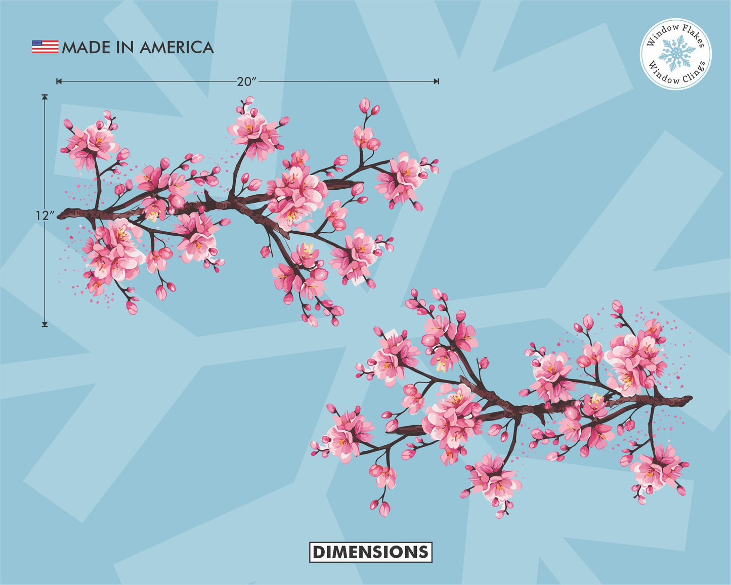 Window Flakes Cherry Blossom Window Clings - 2 Large 40" x 12" Spring Floral Border Decals - Double Sided UV Print Static Cling for Glass - Bird Strike Prevention Sakura Branch Decor - Made in USA